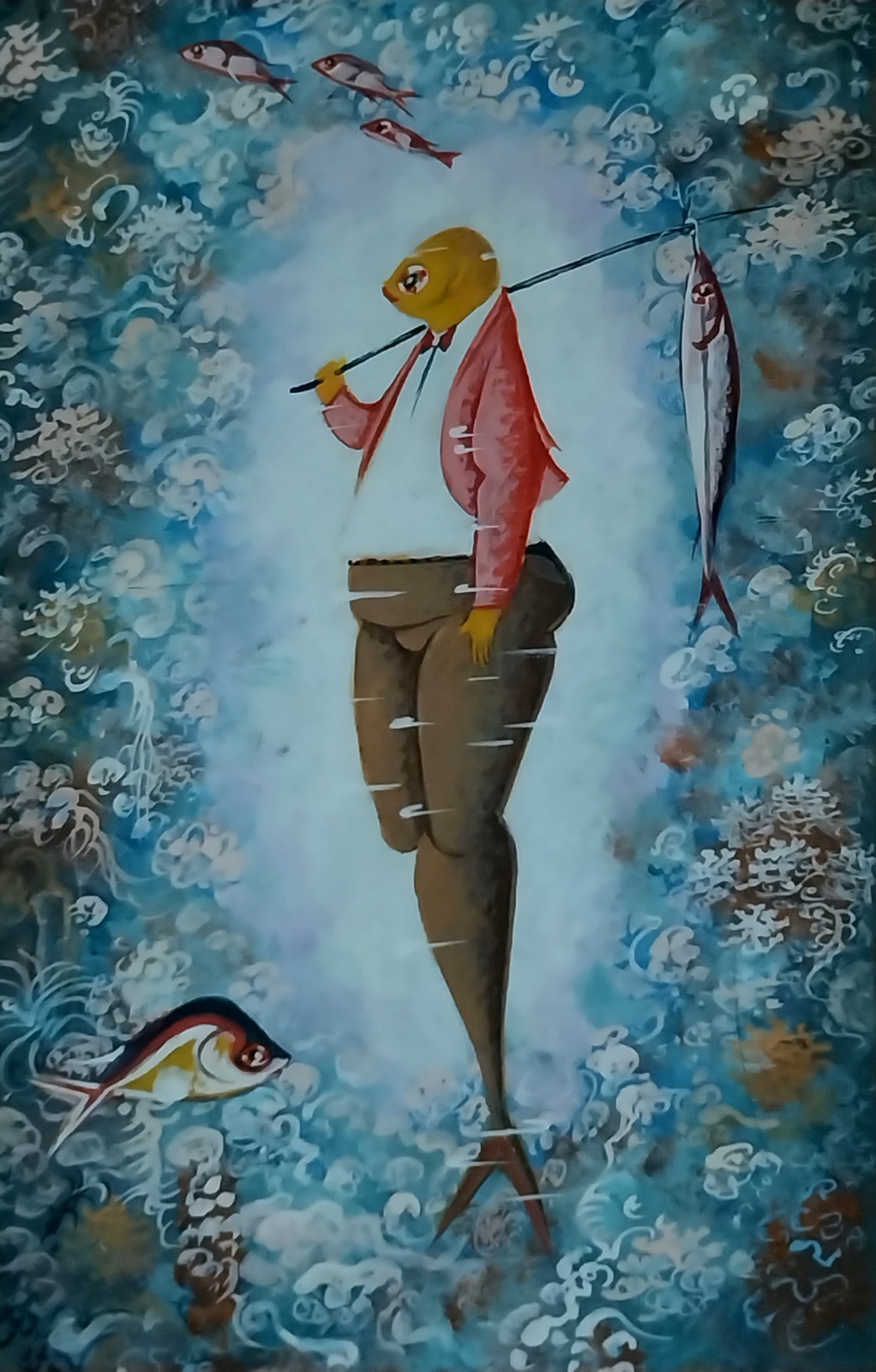 8″ X 16″ STUNNING HAITIAN ART PAINTING FAMOUS ANDRE BLAISE FISHES REEFS HAITI