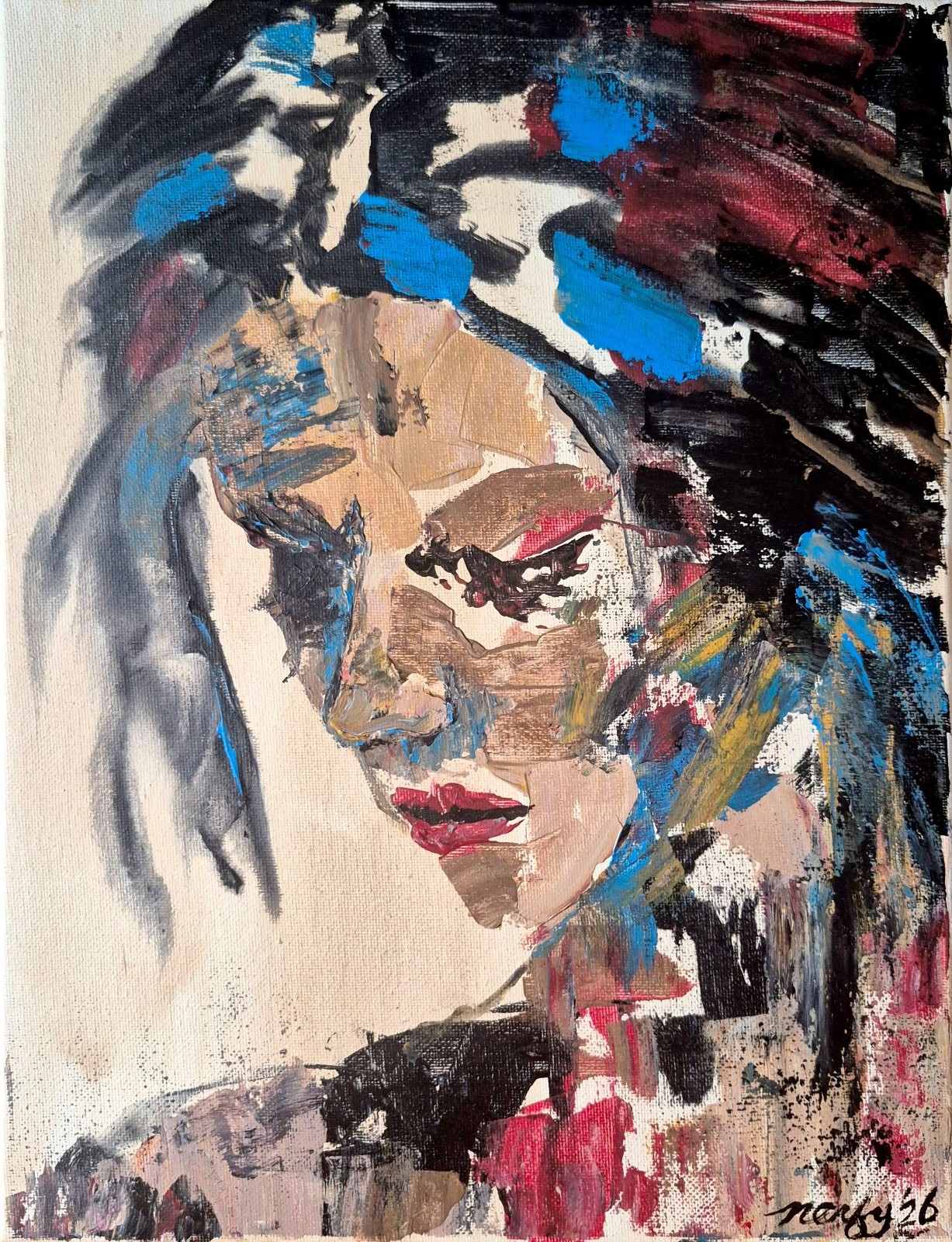 Original Contemporary Portrait 11×14 Signed Acrylic Canvas Bold Multi Color A38