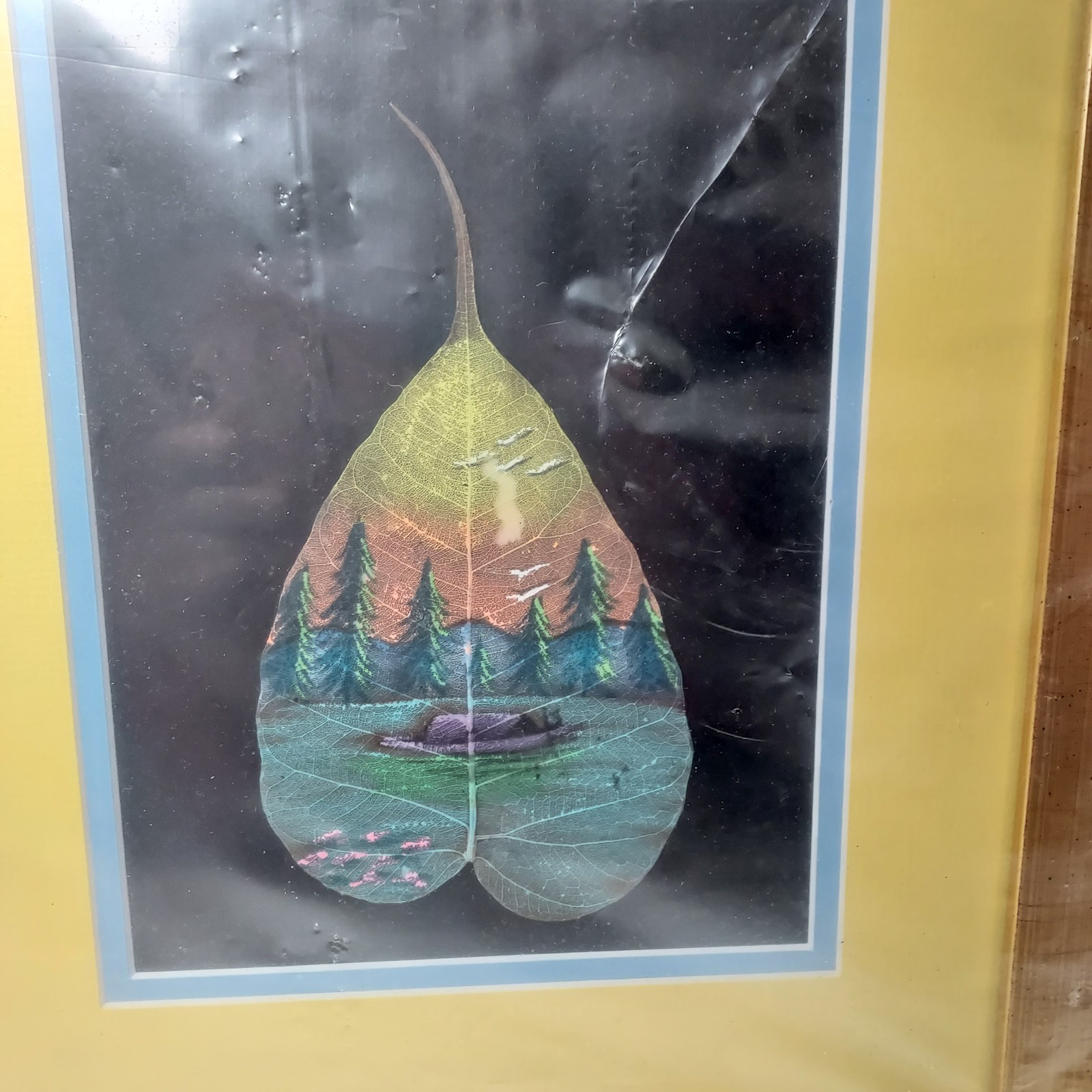 LePakshi Peepal PiPal Leaf Hand Painted Outdoor Scene Framed Art Beautiful