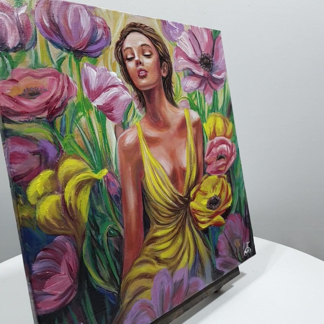Ukraine Artist Original Acrylic Painting Woman Canvas Signed Wall Art Decor Gift