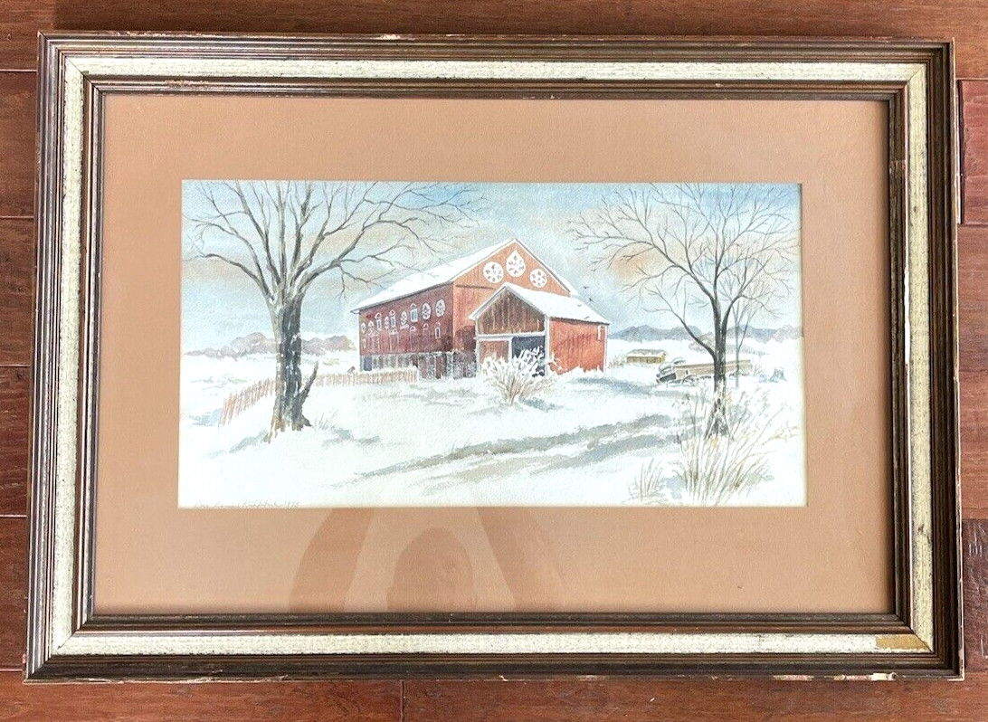 Rose Ranieri Kirkpatrick Original Watercolor Painting Snowy Red Barn Farm Scene