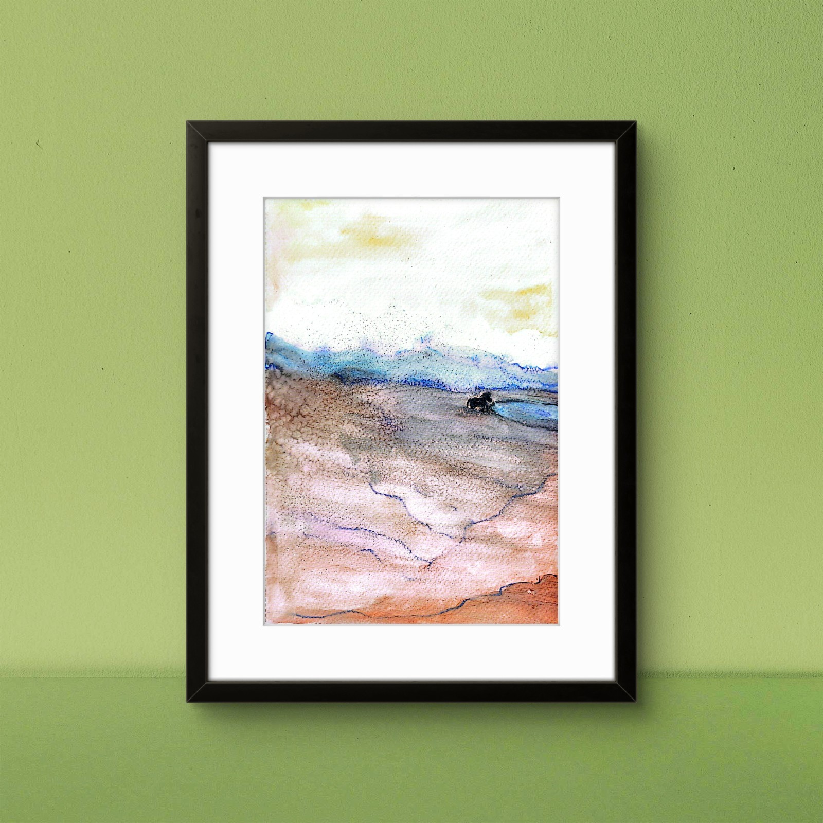 Wild Horse Finds Water Contemporary Expressionist Original 7×10 Watercolor