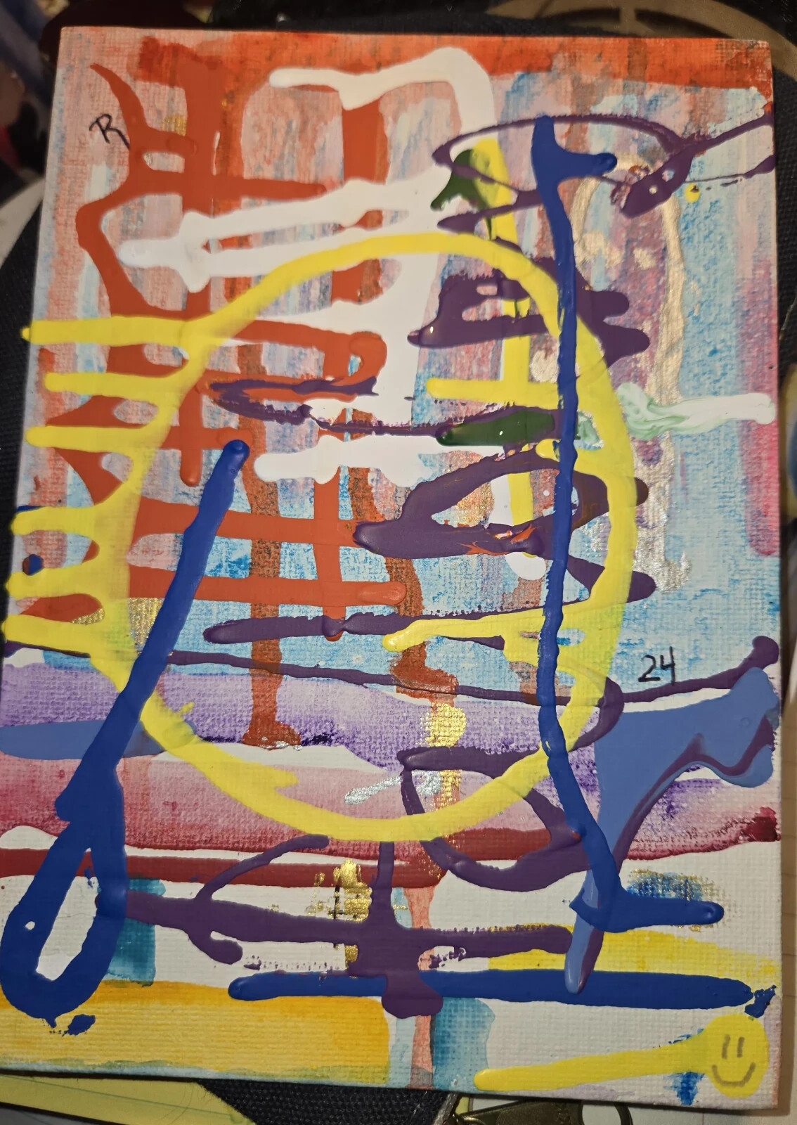 «Controlled Chaos» is Vibrant Abstract Painting – Unframed 7×5 Canvas Board