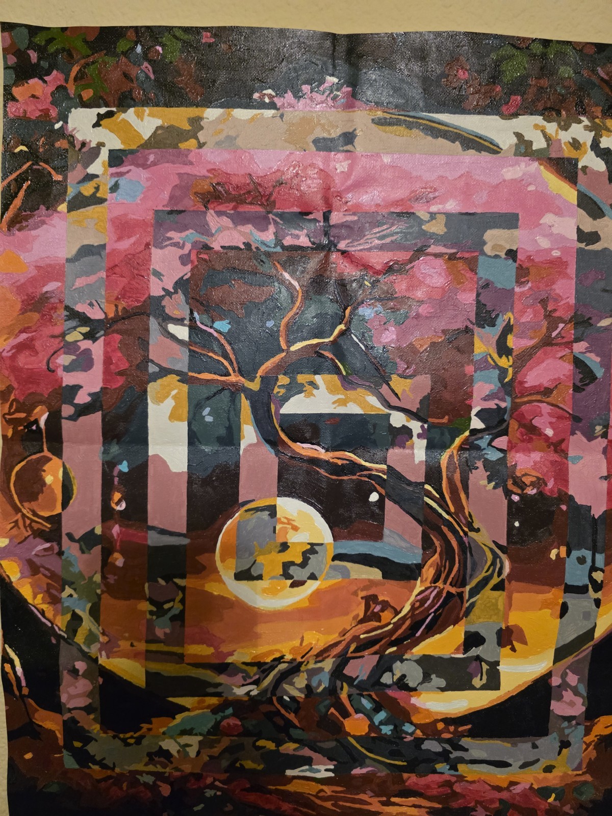 Hand-Painted Abstract Tree Art Modified Paint by Number Canvas | One of a Kind