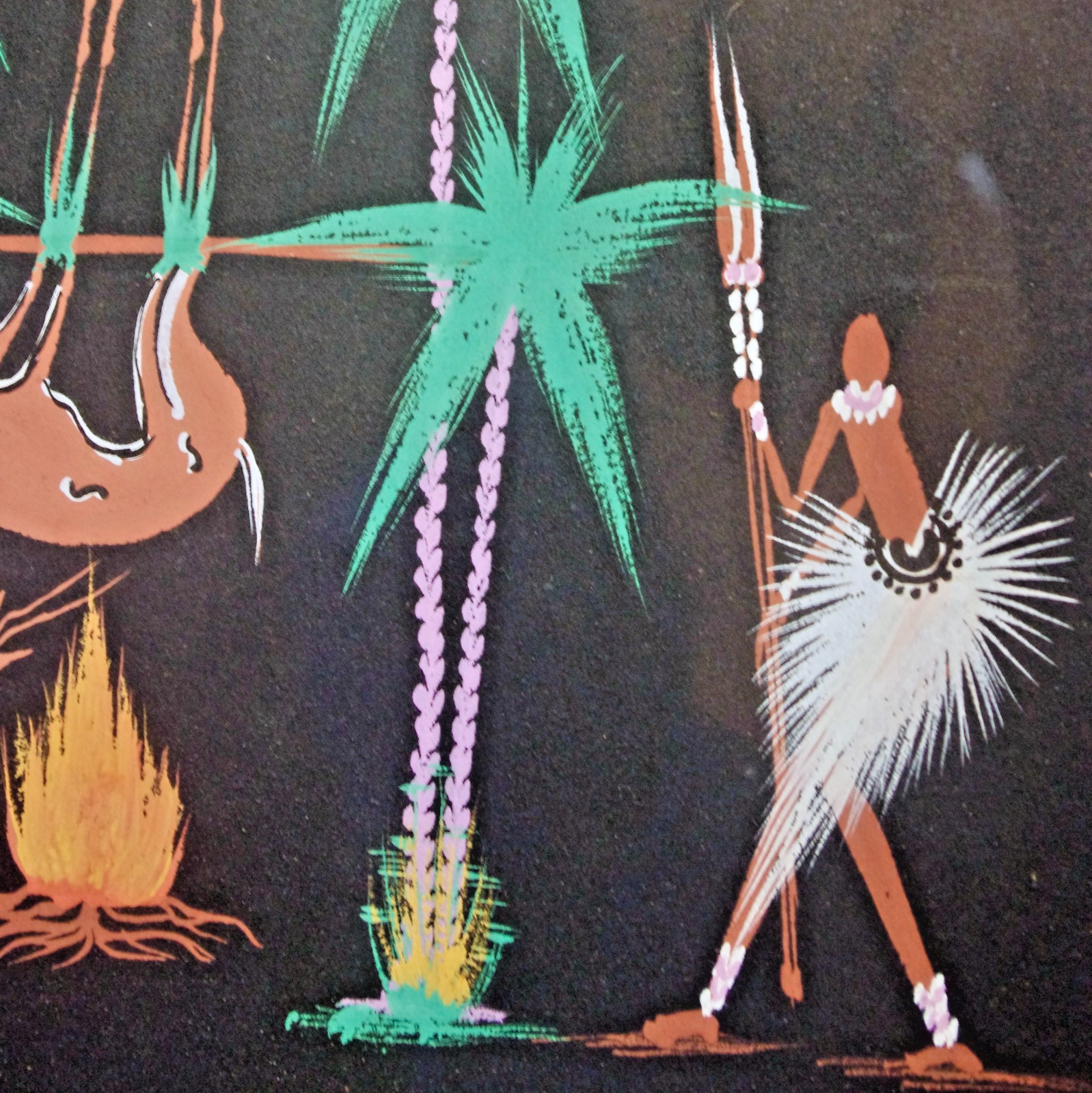 Vintage African Folk Art- Framed Signed De Noppens- Tribal Village LifeC1950s