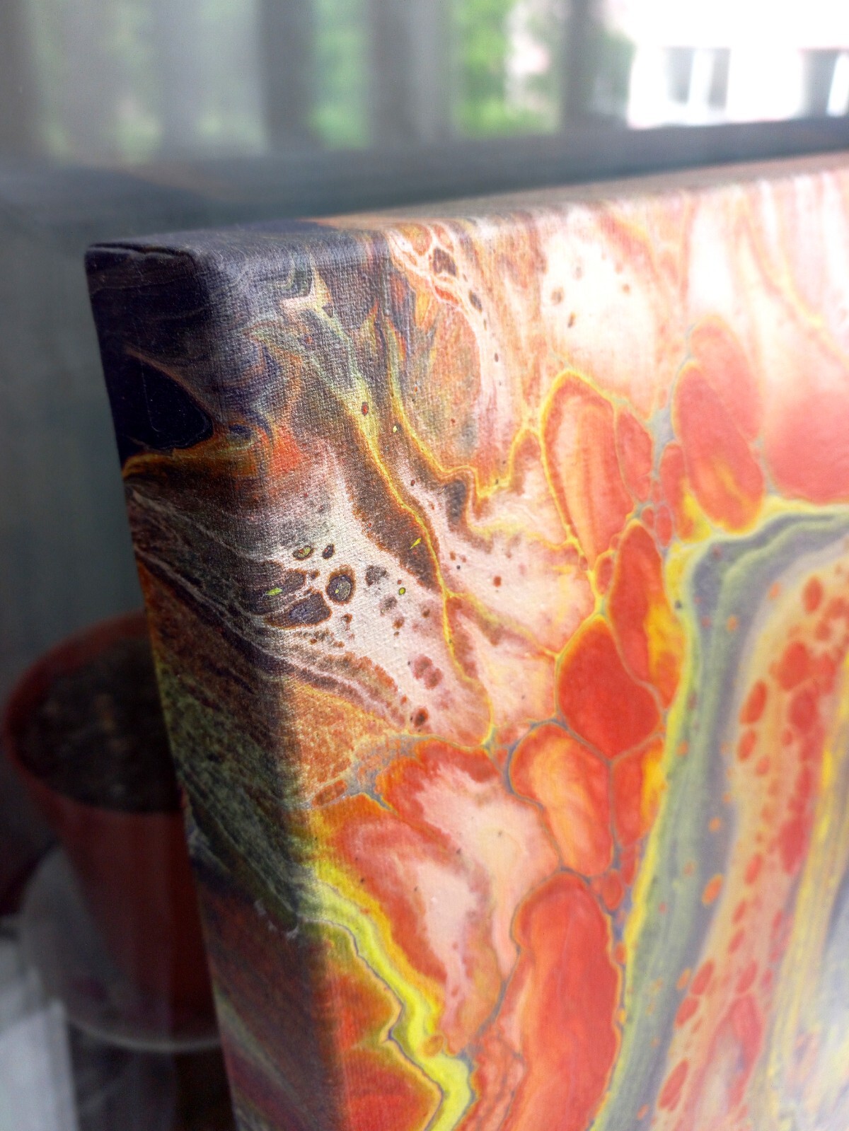 Abstract Red Orange Yellow Fluid Art Acrylic Painting Modern Wall Decor, 16×16