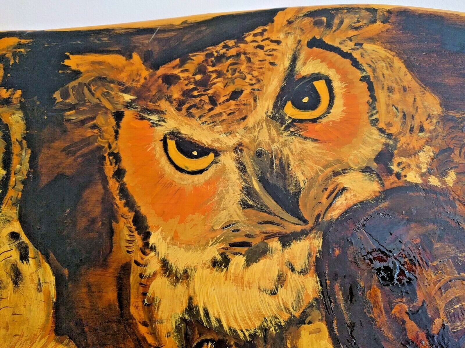 Large original Wooden Wall Painting or Tabletop: Owl Family rustic primitive
