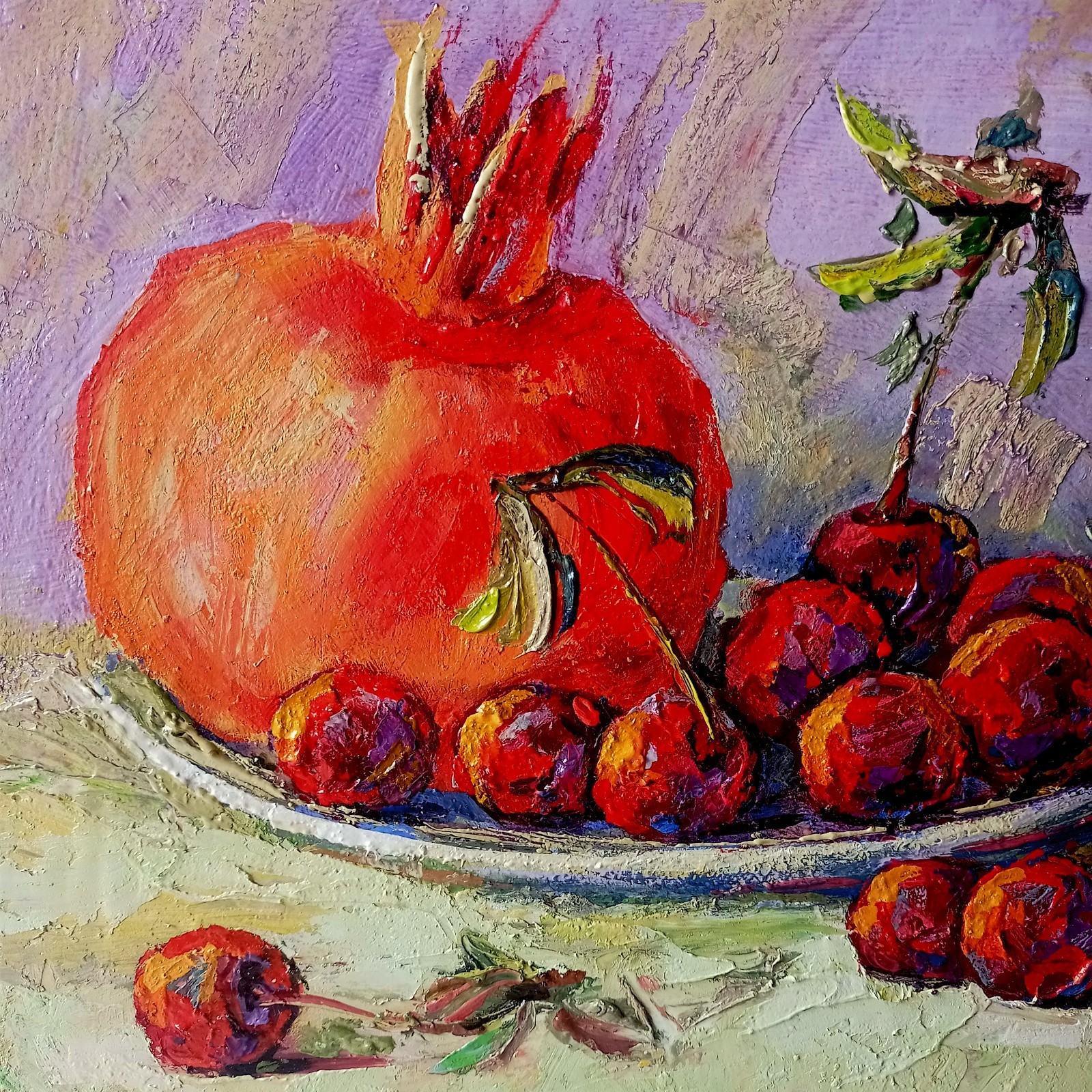 Pomegranate Impasto Painting Original Art Impression Oil Painting 16 x 12 in