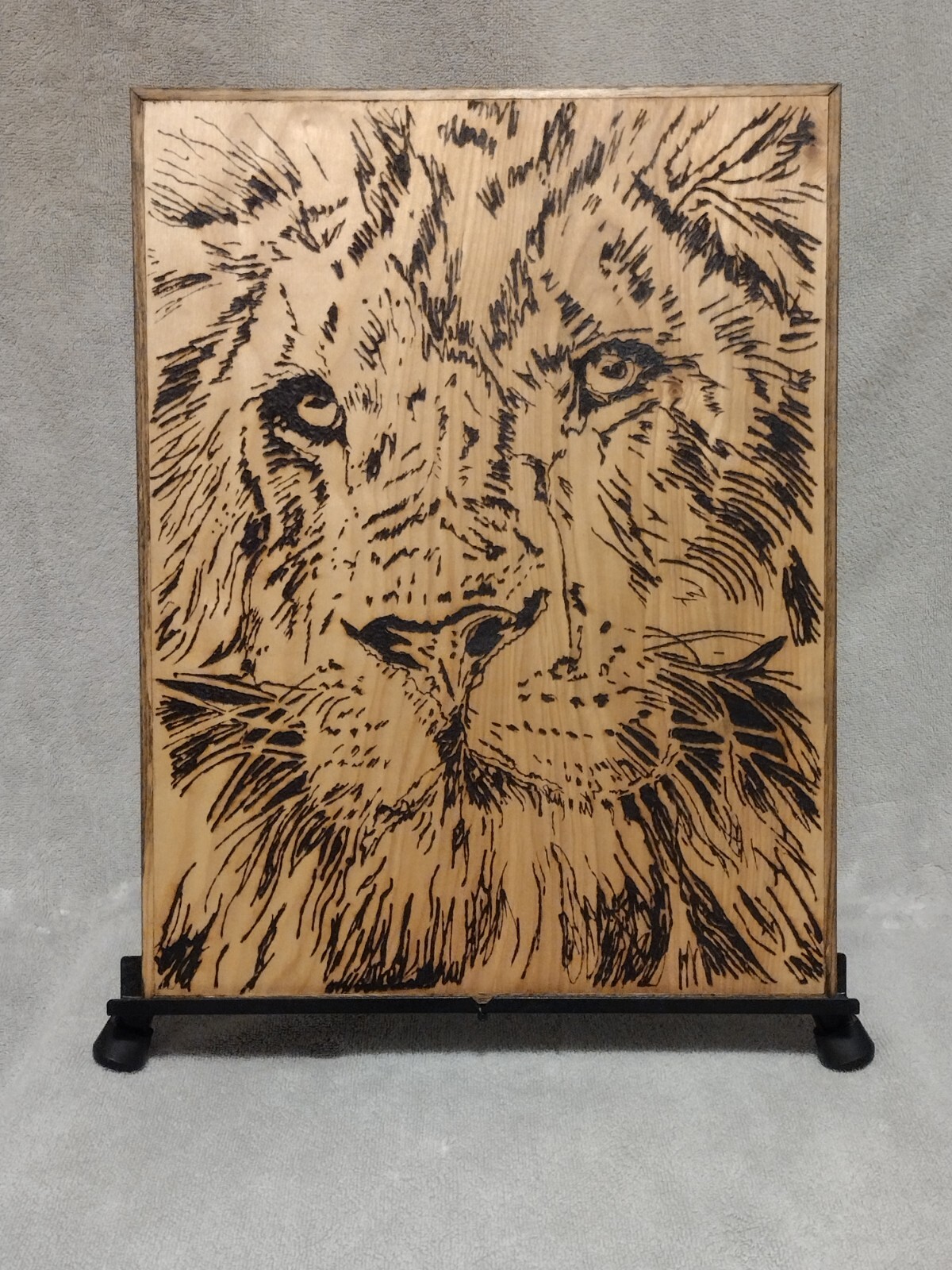 Solar Pyrography wood burning. Lion wildlife animals art artwork decor 