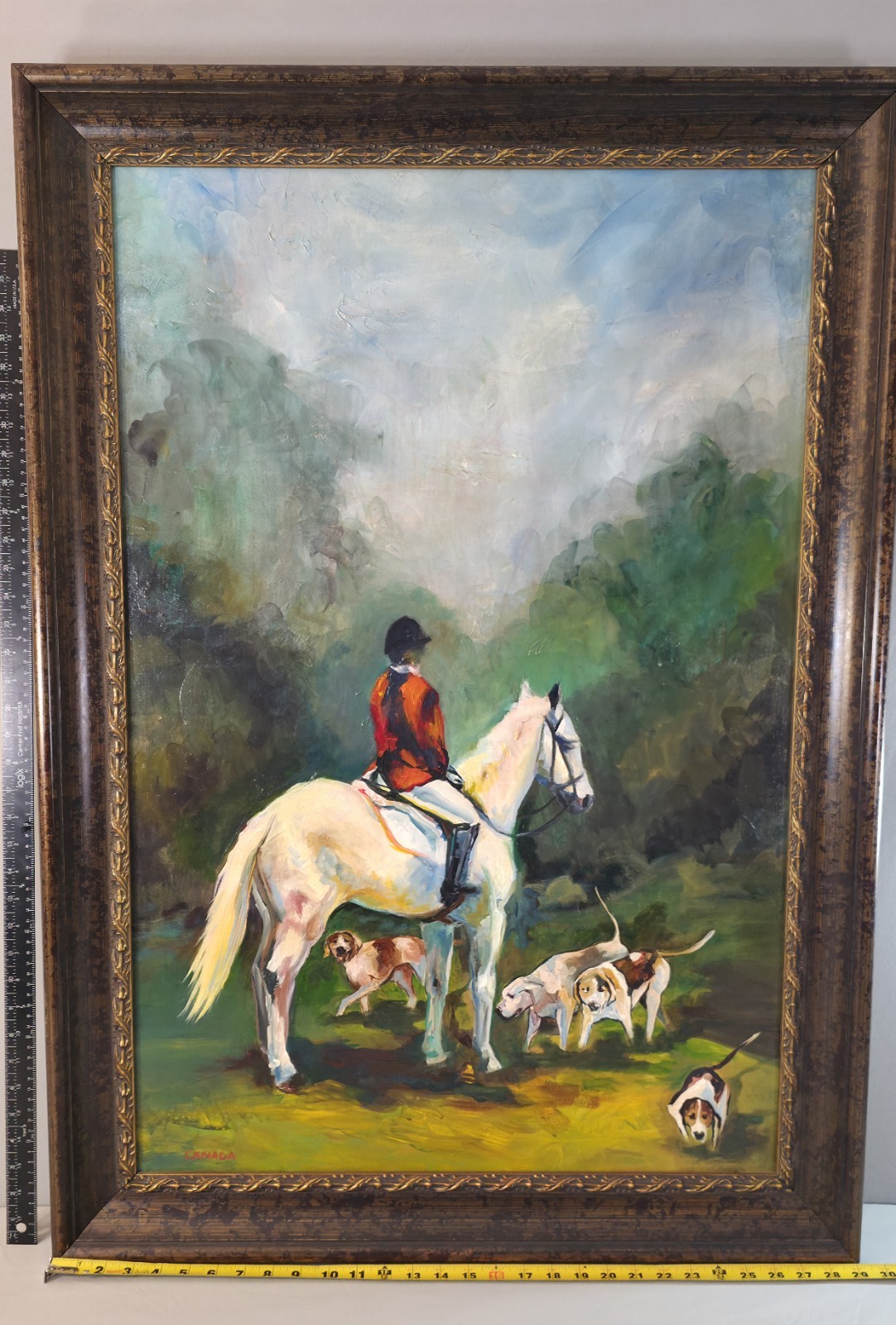 Rachel Canada Fox Hunt Painting Huntsman Hounds Horse Equestrian Signed Acrylic