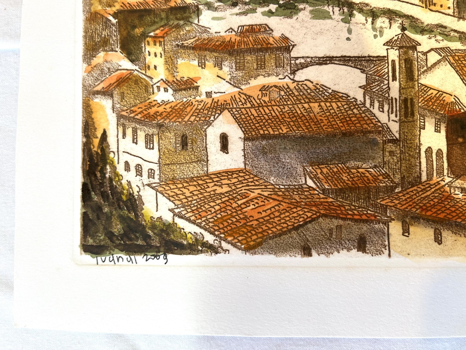 Unknown Signed Original Watercolor Florence Italy Landscape 2009
