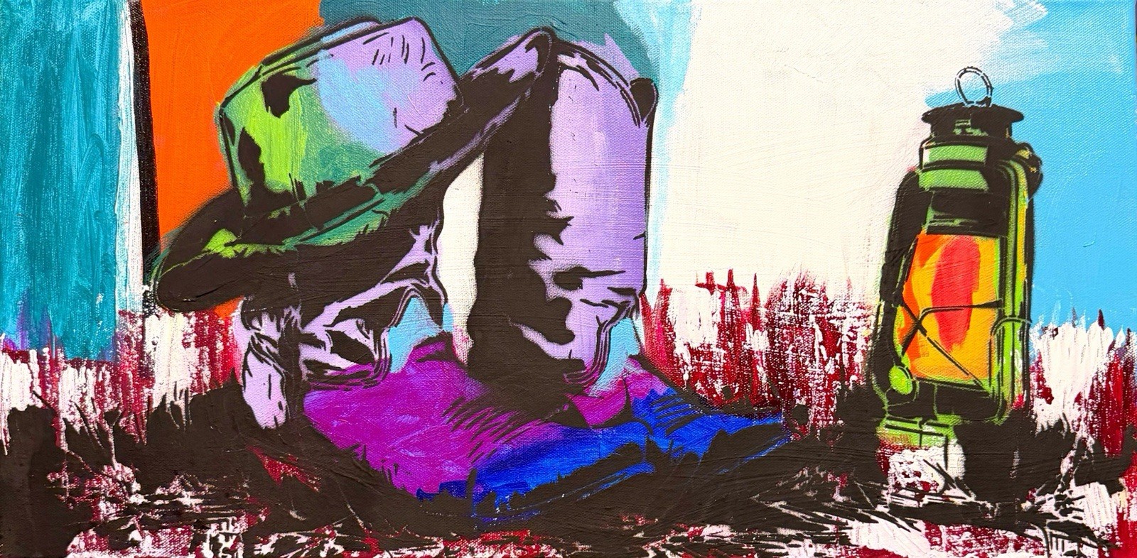 GERARD 12×24 IN-Abstract Expressionist Original Painting Canvas Cowboys