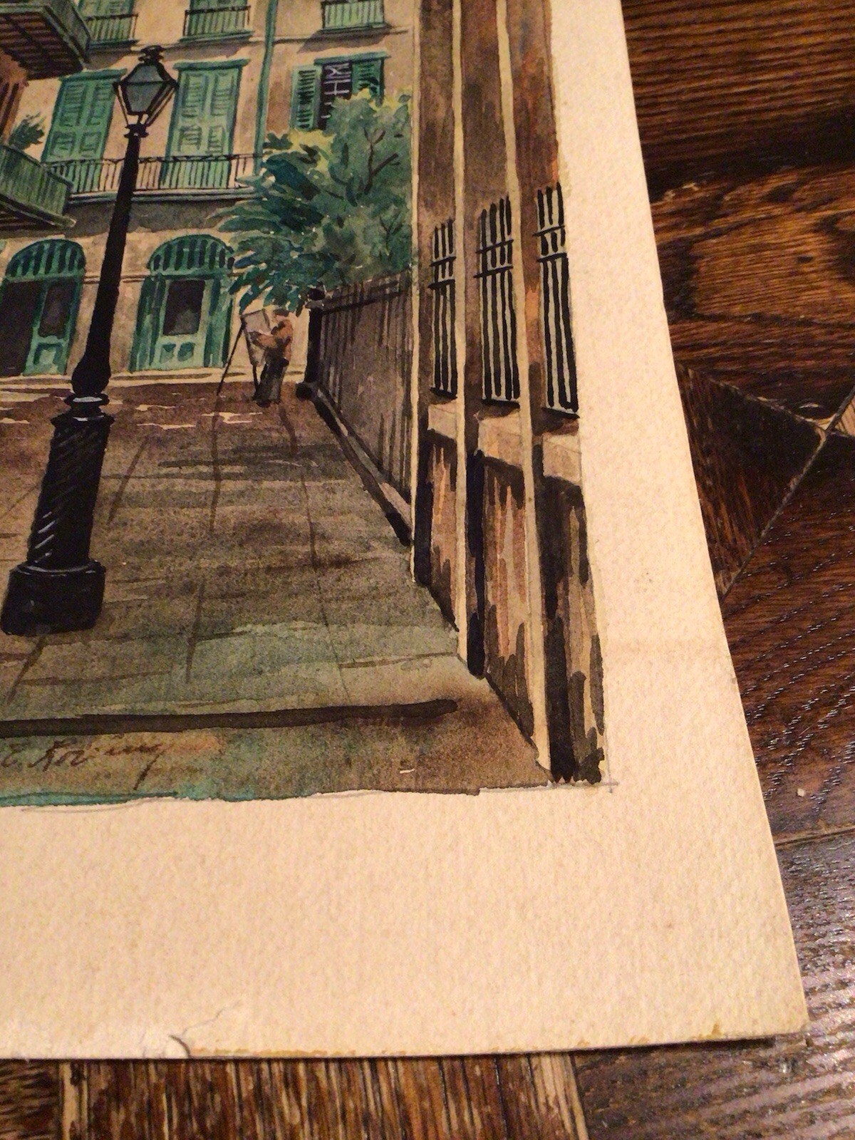 Vintage 40’s New Orleans Artist EUGENE E. LOVING watercolor PAINTING “Townhouses