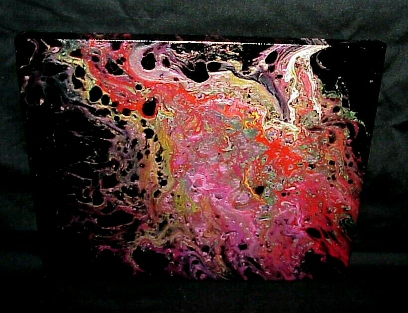 ORIGINAL ACRYLIC PAINTING ABSTRACT ART Wall Decor fluid pour multi color NICE