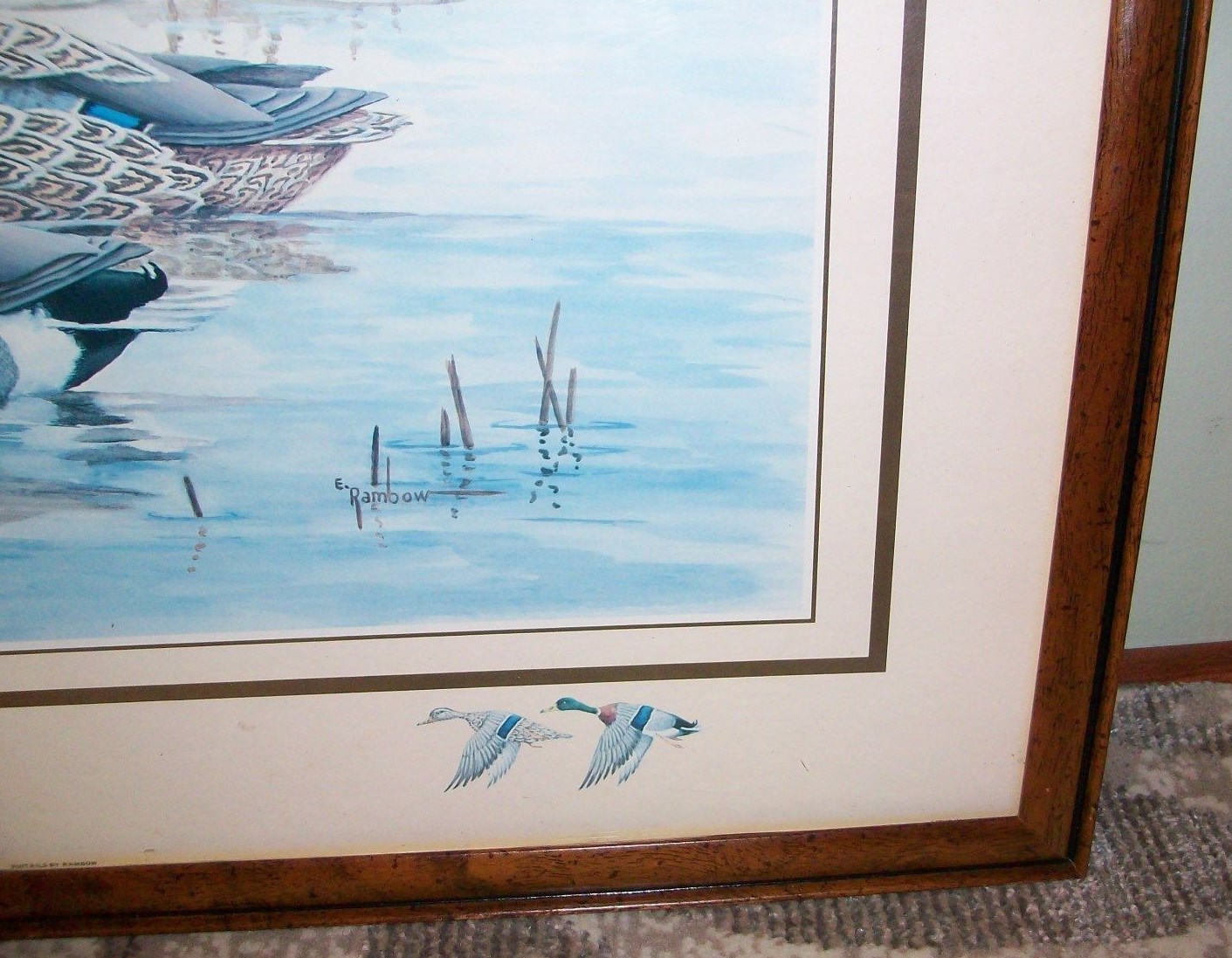 Erwin Rambow Framed Original Artwork of Wildlife Ducks in pond lake Signature