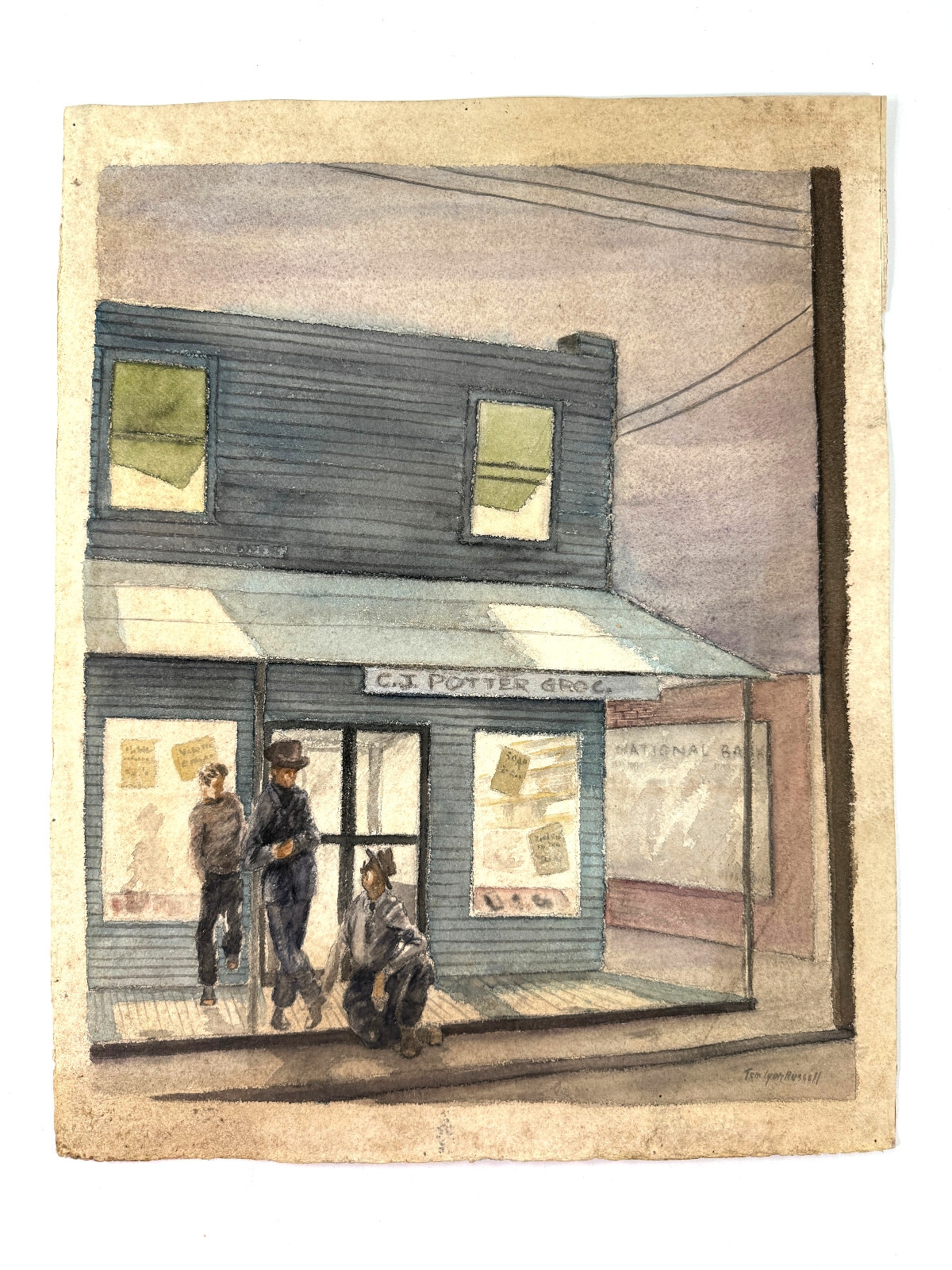 Org Thomas Lyon Russell Watercolor General Store KANSAS dust bowl depression