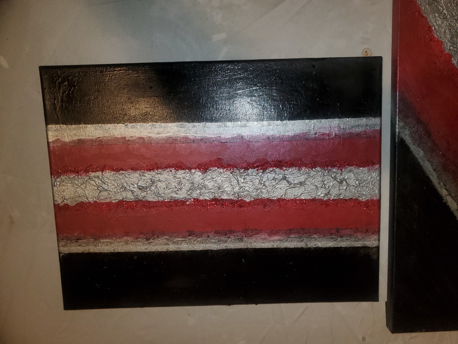 SET Of 2 RED, BLACK AND SILVER Abstract Acrylic Painting On Canvas