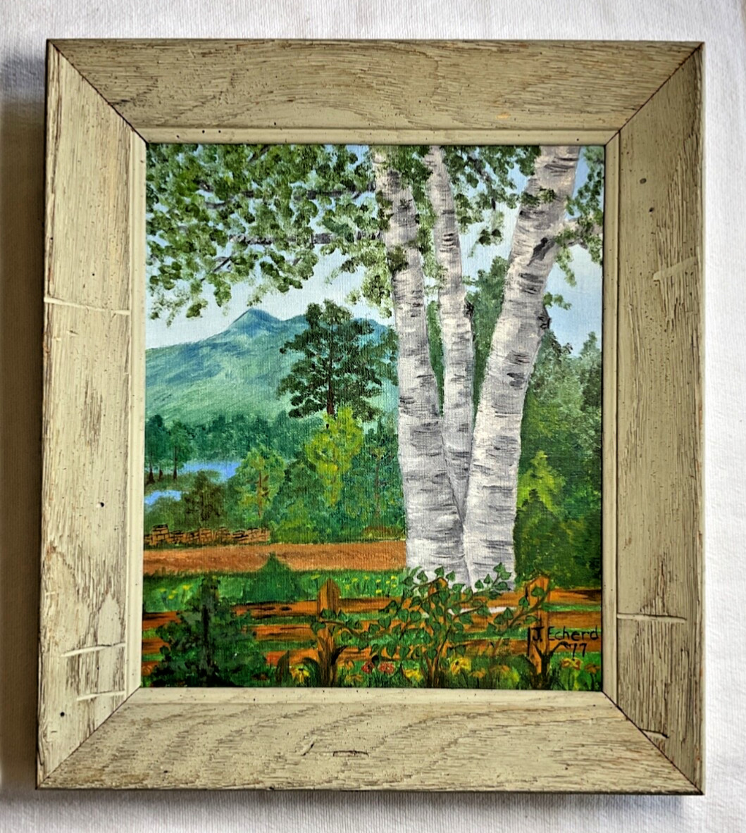 Vintage Framed Painting On Board By J. Echerd 1977 13 x 14 inches