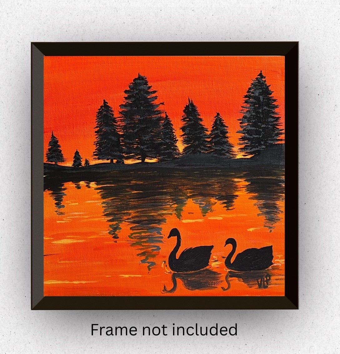 Sundown Swan Lake Reflections VLP Original Acrylic 8×8” Canvas Panel Signed COA