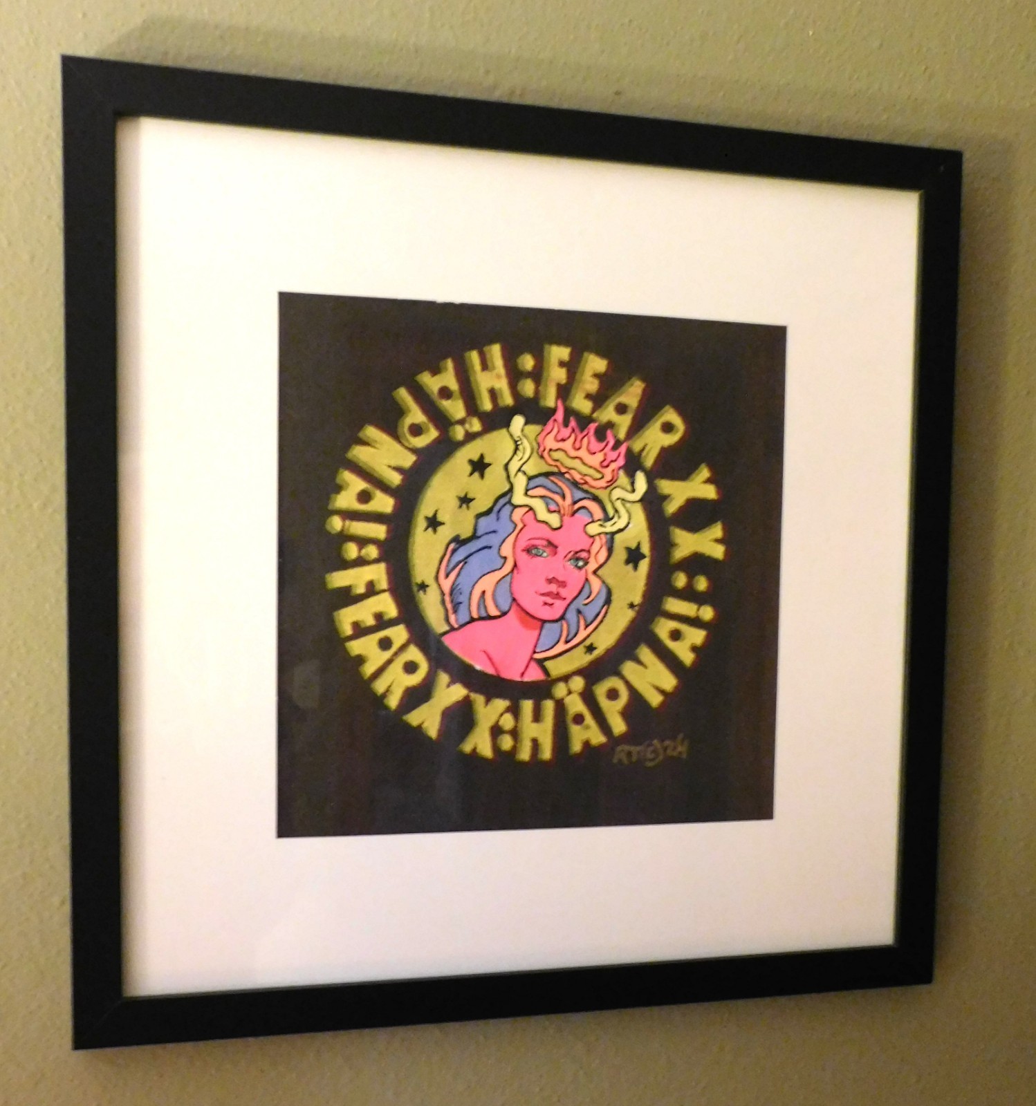 Set of 4 Satyrs on Hand Pulled Serigraphs on Denim original art in center signed