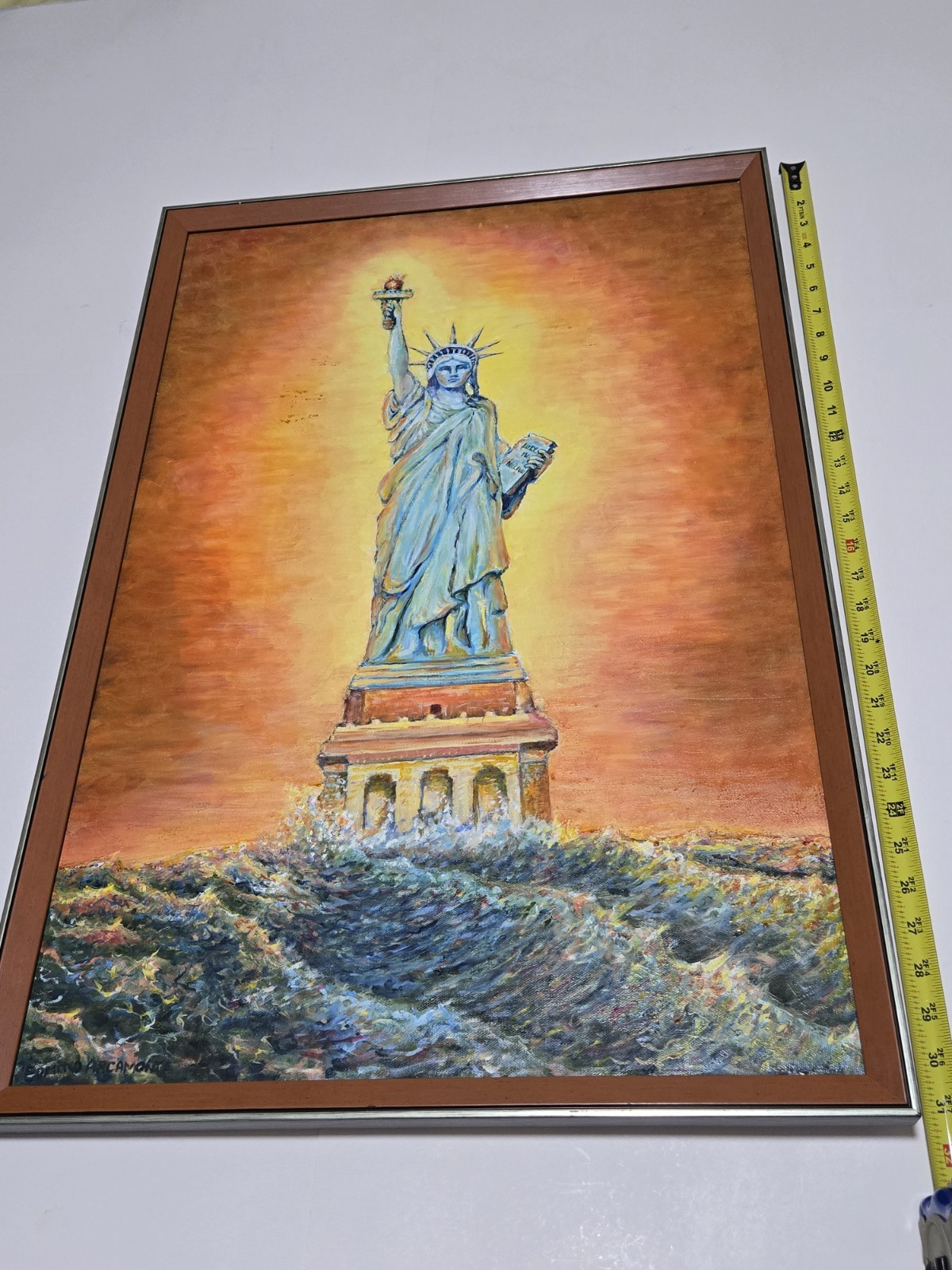 Original Painting On Canvas «Ravages of Global Warming On Our Liberty» Signed