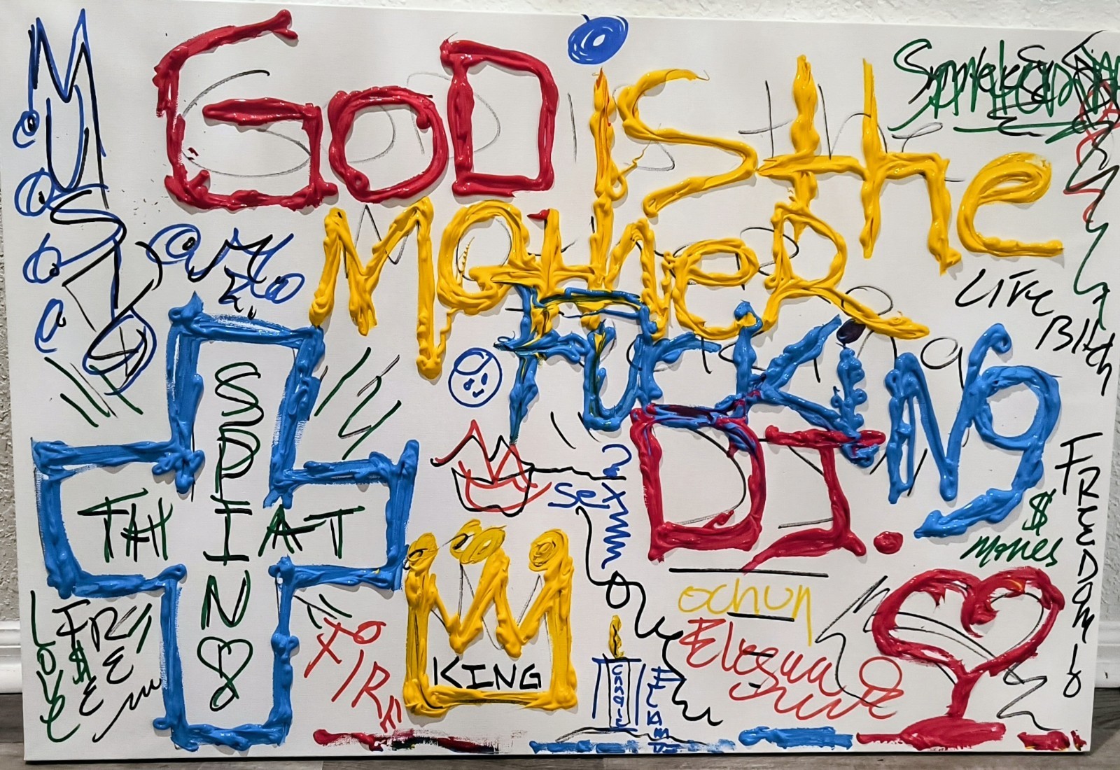 God is the, DJ,by Trey Coppland Abstract Graffiti Acrylic Painting, Signed