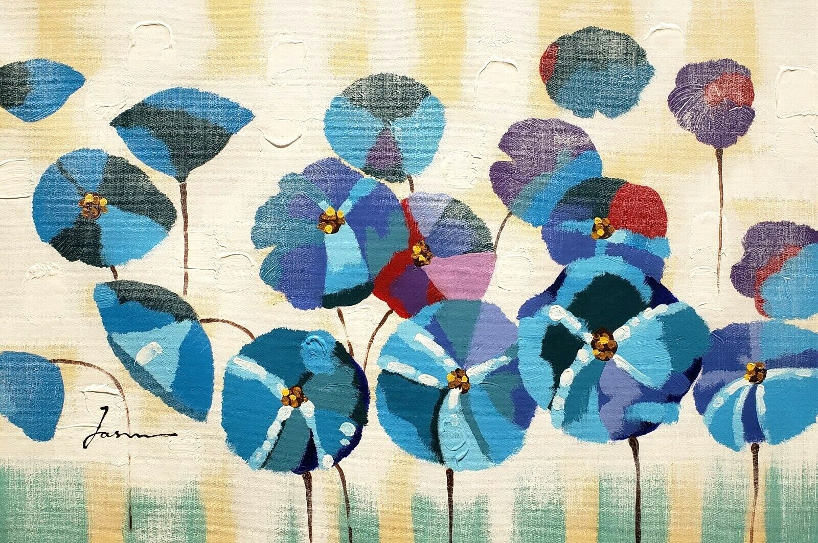 Blue Floral, 24×36 Hand painted on Giclee Canvas