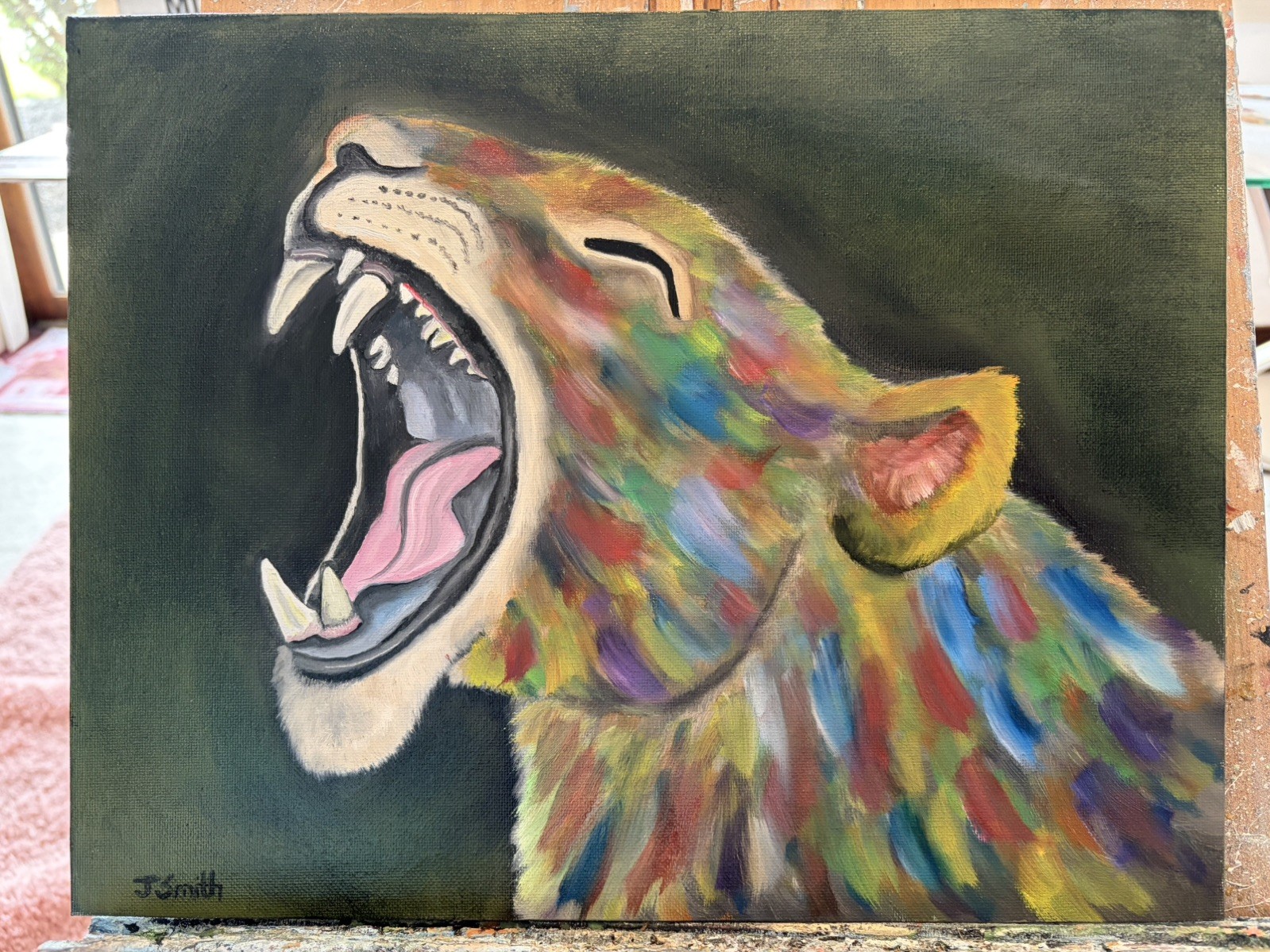 Original oil painting 11 x 14 inches ferocious wildcat cougar in abstract style
