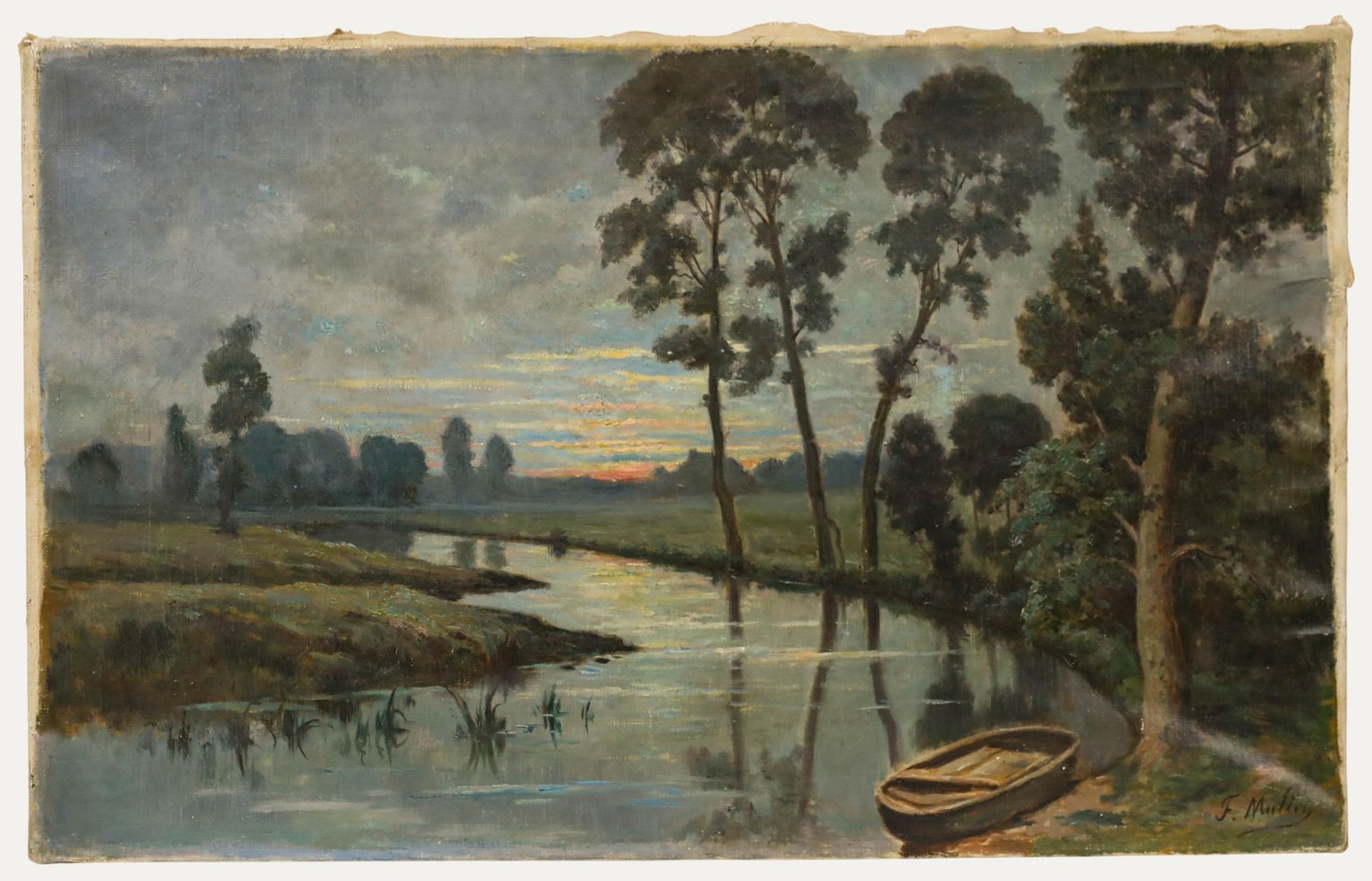 F. Mulley – Early 20th Century Oil, Dusk Over the River