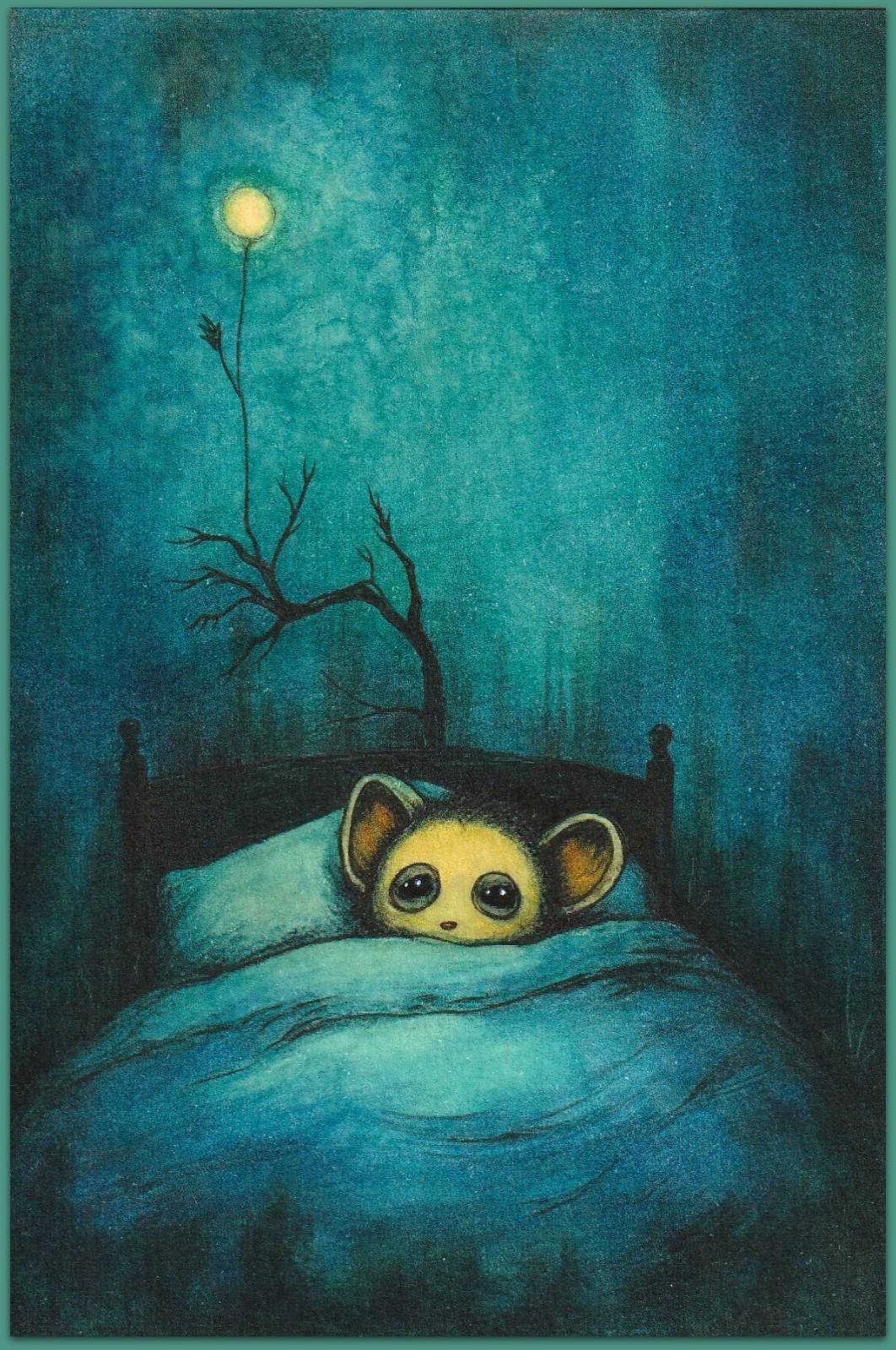 4×6 watercolor painting – mouse sweet dreams cute whimsical fantasy surreal