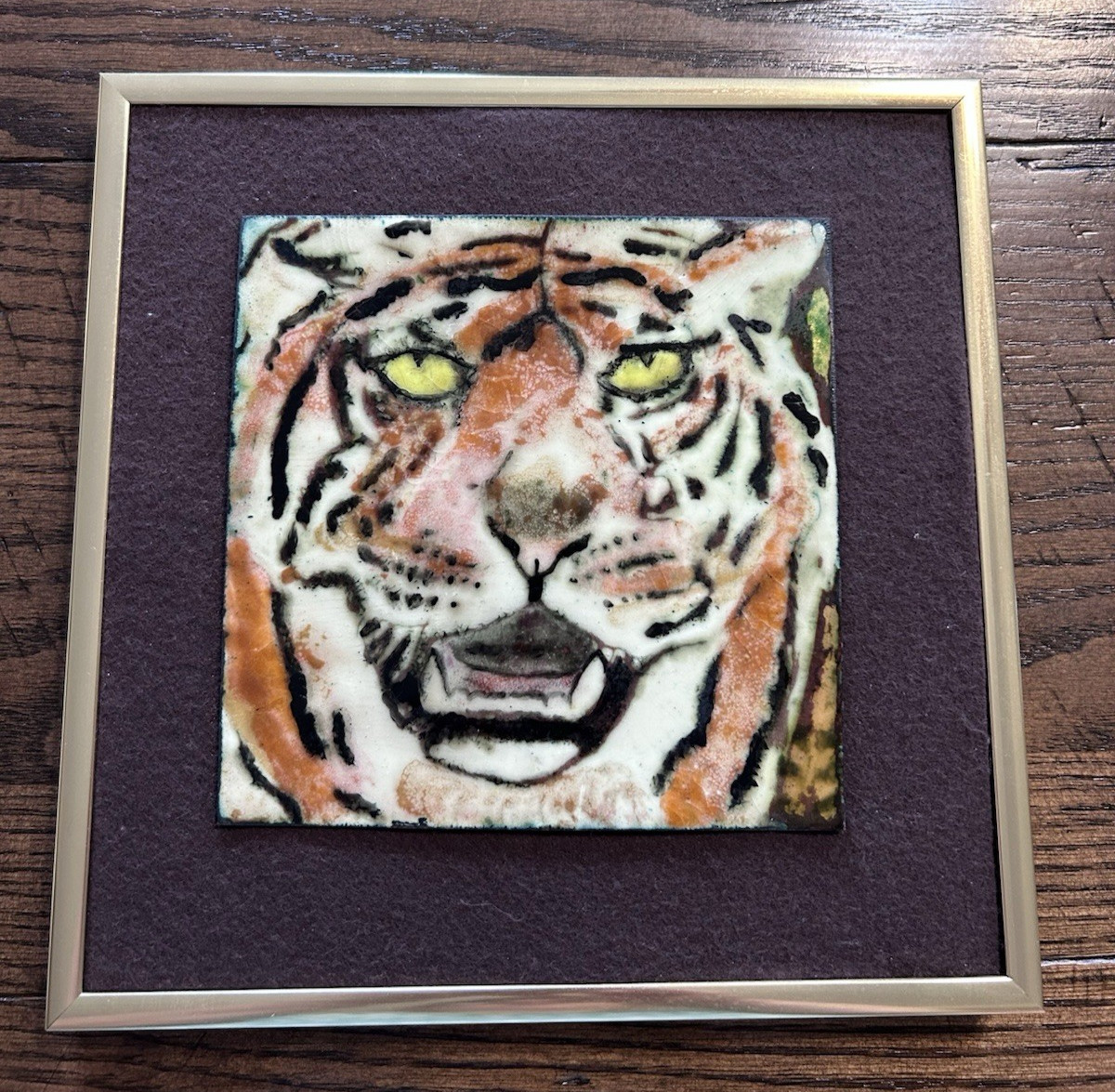 Vintage MCM Tiger on Copper Painting