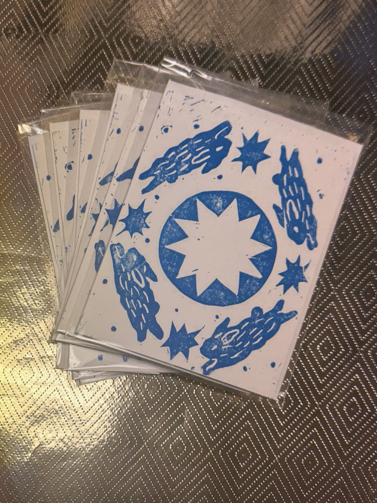 “Around the Sun” Hand Carved and Printed 5×7 Card with envelope Linocut Print