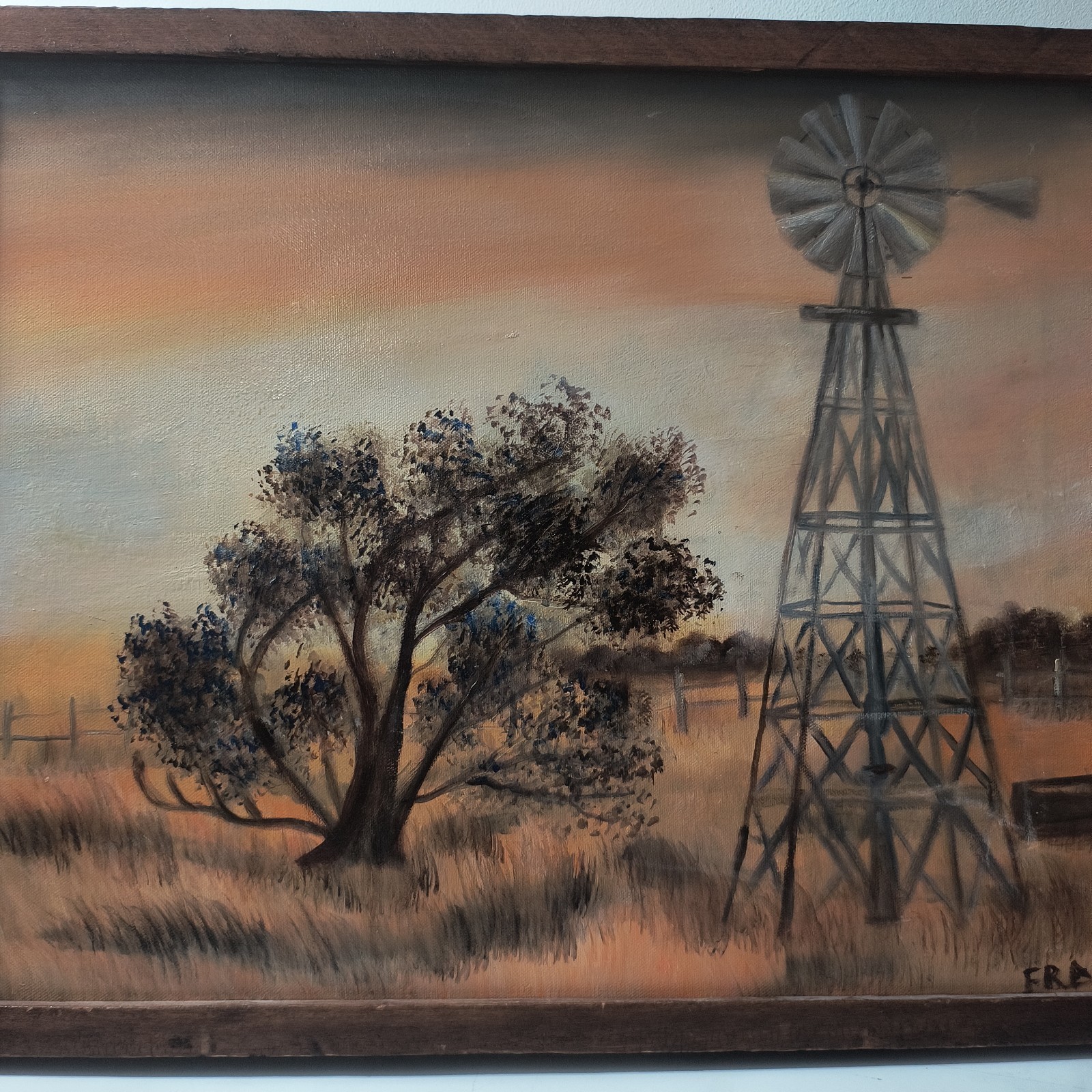 MCM Original Oil Painting Realism Style Windmill Still Life Signed FRAN 17 X 21