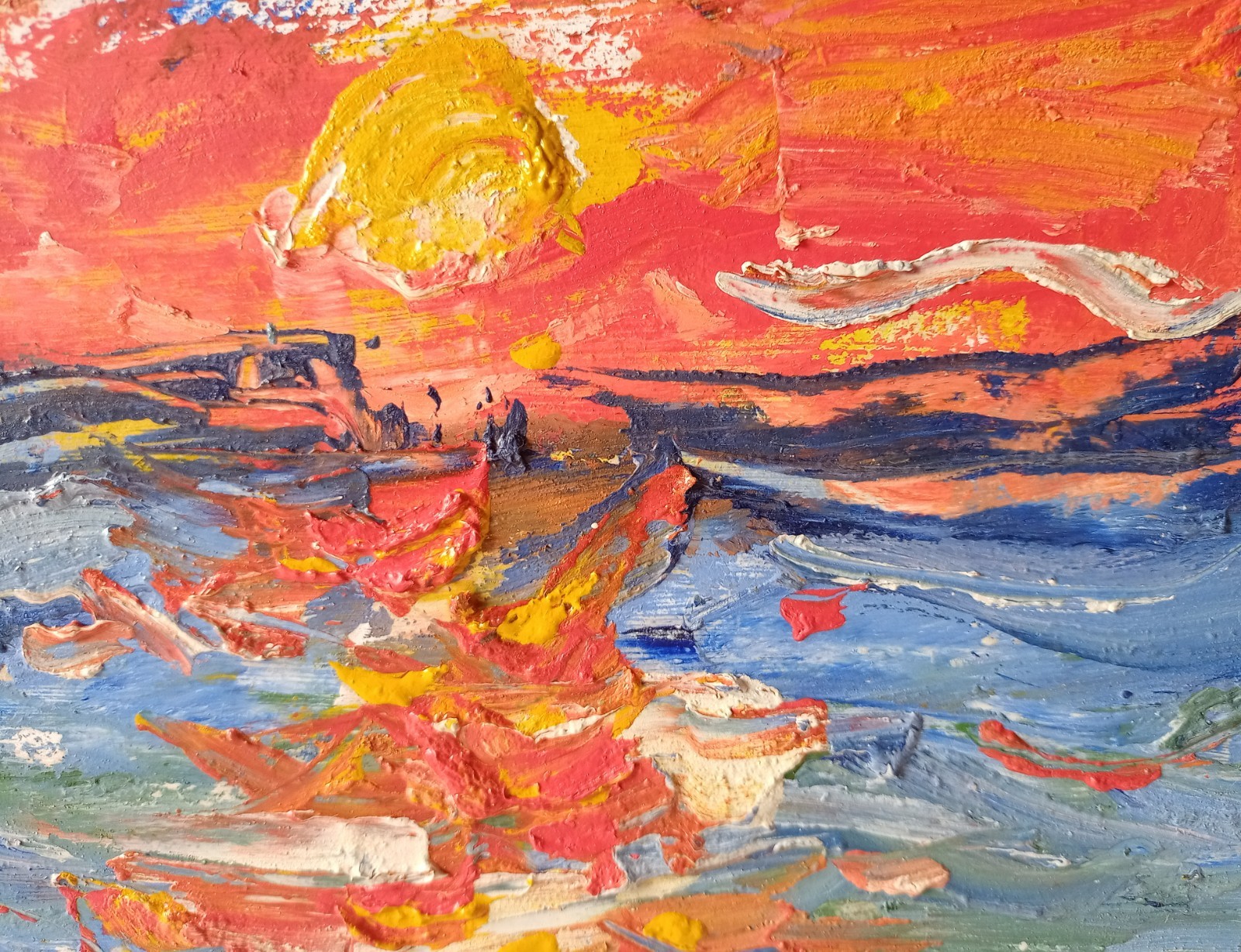 Sea Impasto Painting Original Art Impression Oil Painting 7.8 x 10 in