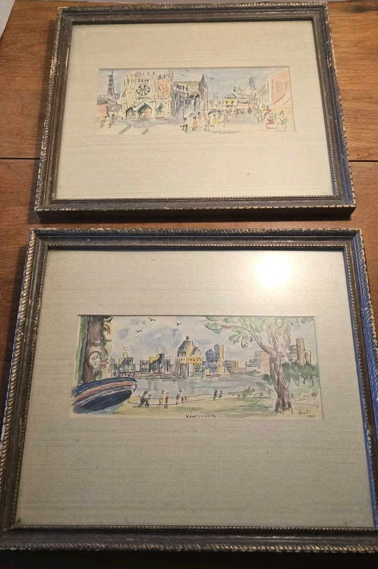 Pair Of Original Watercolor Paintings From The 1970s Paris And Vancouver