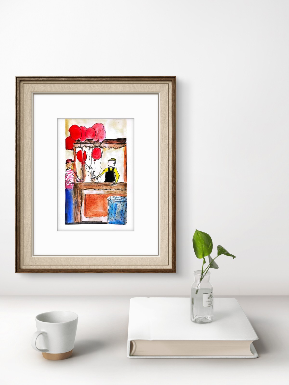 Balloon Stand Abstract Expressionist Original Watercolor On Paper 6×9 Signsd