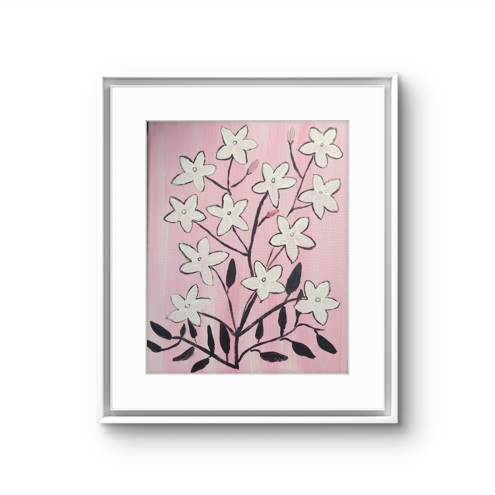 Jasmine Flowers Original Painting 11×14 Acrylic Canvas Botanical Art