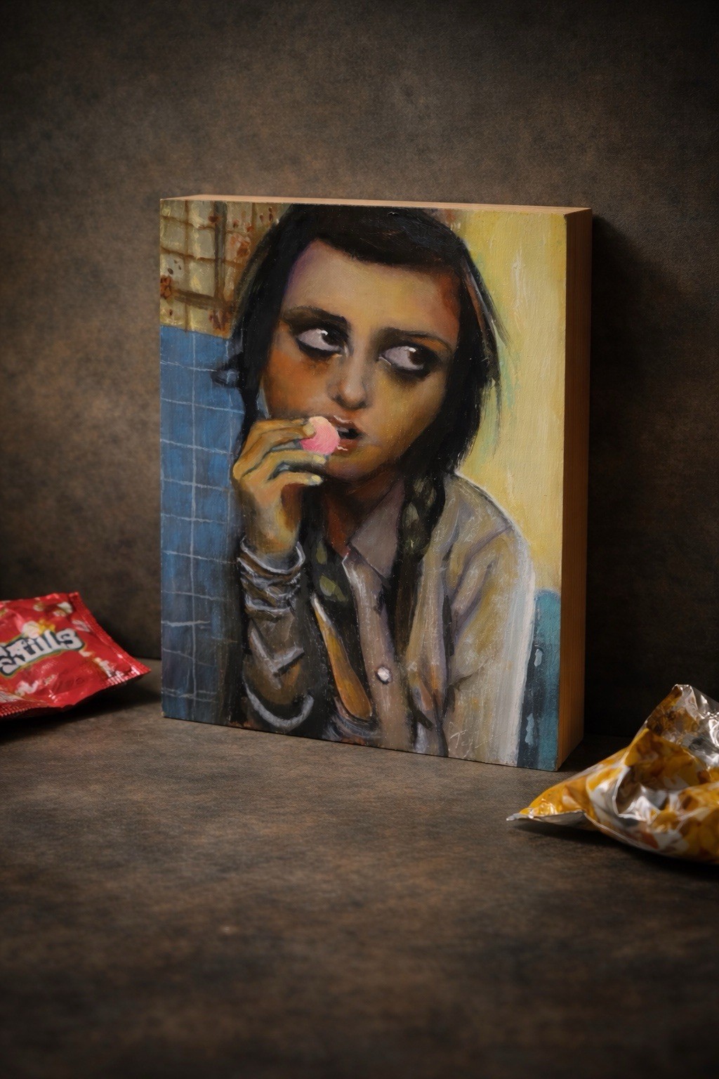 Original Oil Painting “Nervous Energy” 5×7 Wood Panel Portrait Art