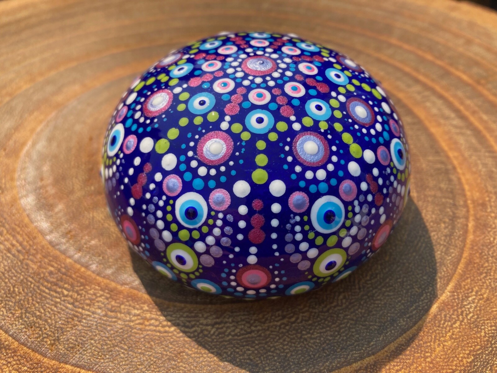 Mandala Dot Painted Rock Stone Dome – Blue, Pink, Purple, Green, White