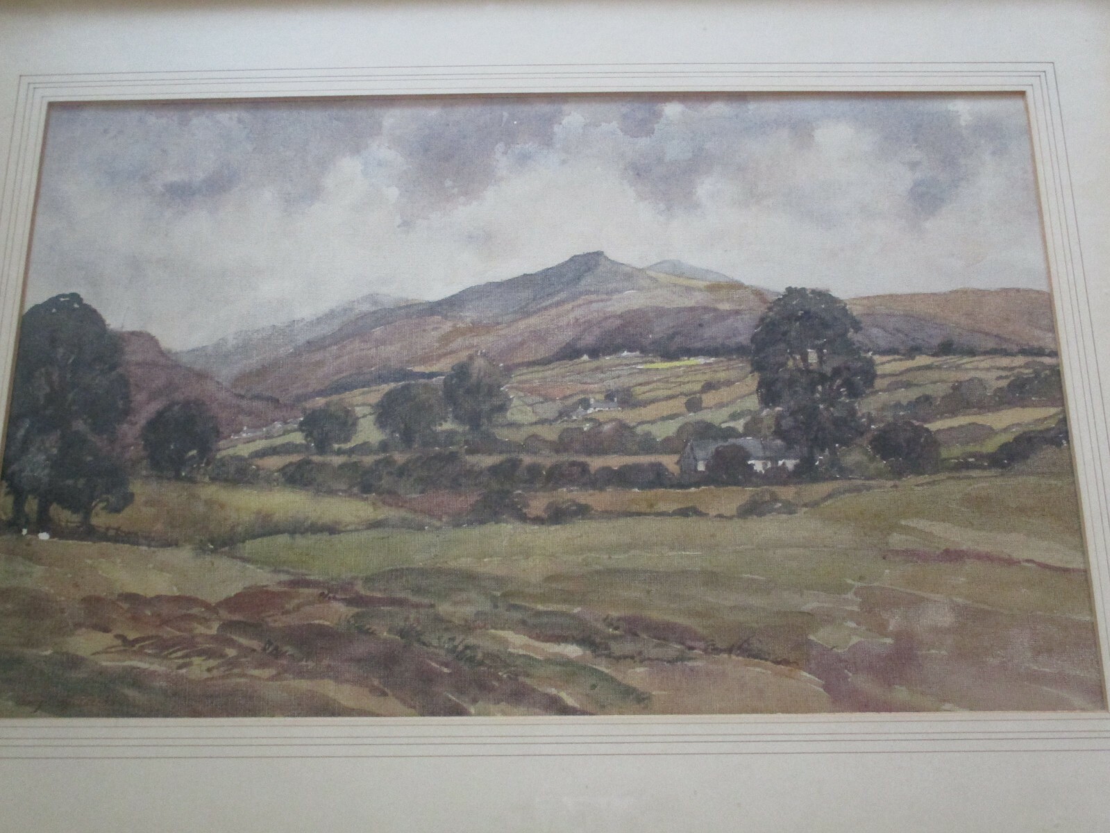 ANTIQUE VINTAGE IMPRESSIONIST LANDSCAPE PAINTING ROLLING HILLS MOUNTAIN TOWN