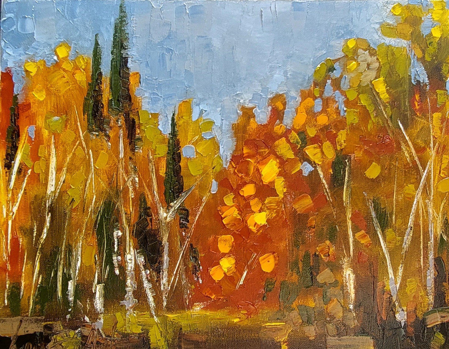 Oil original painting on canvas size 14×11 inches Autumn Forest