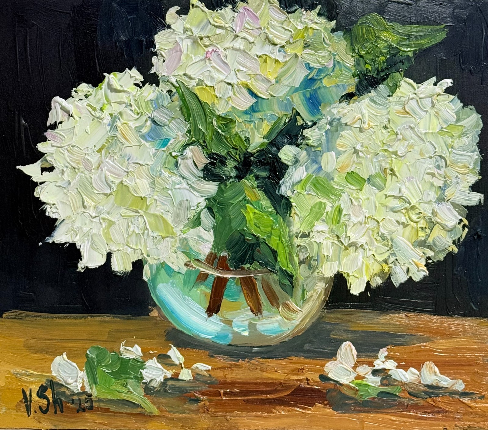 Hydrangea Floral Original Oil Painting Art Impasto Flower Still Life 7.5×8 in