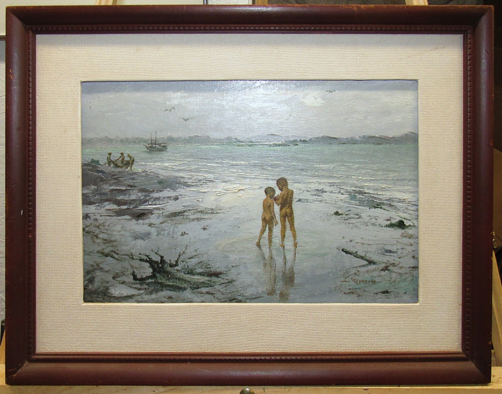 Rody Herrera Rare Philippines Ptg Children Playing on Manila Bay Listed Filipino