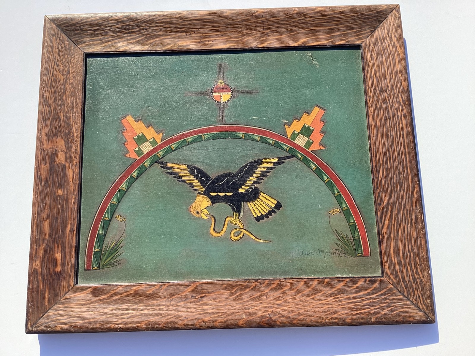 Julian Martinez 1879-1943 New Mexico Artist Oil/Board Eagle & Snake