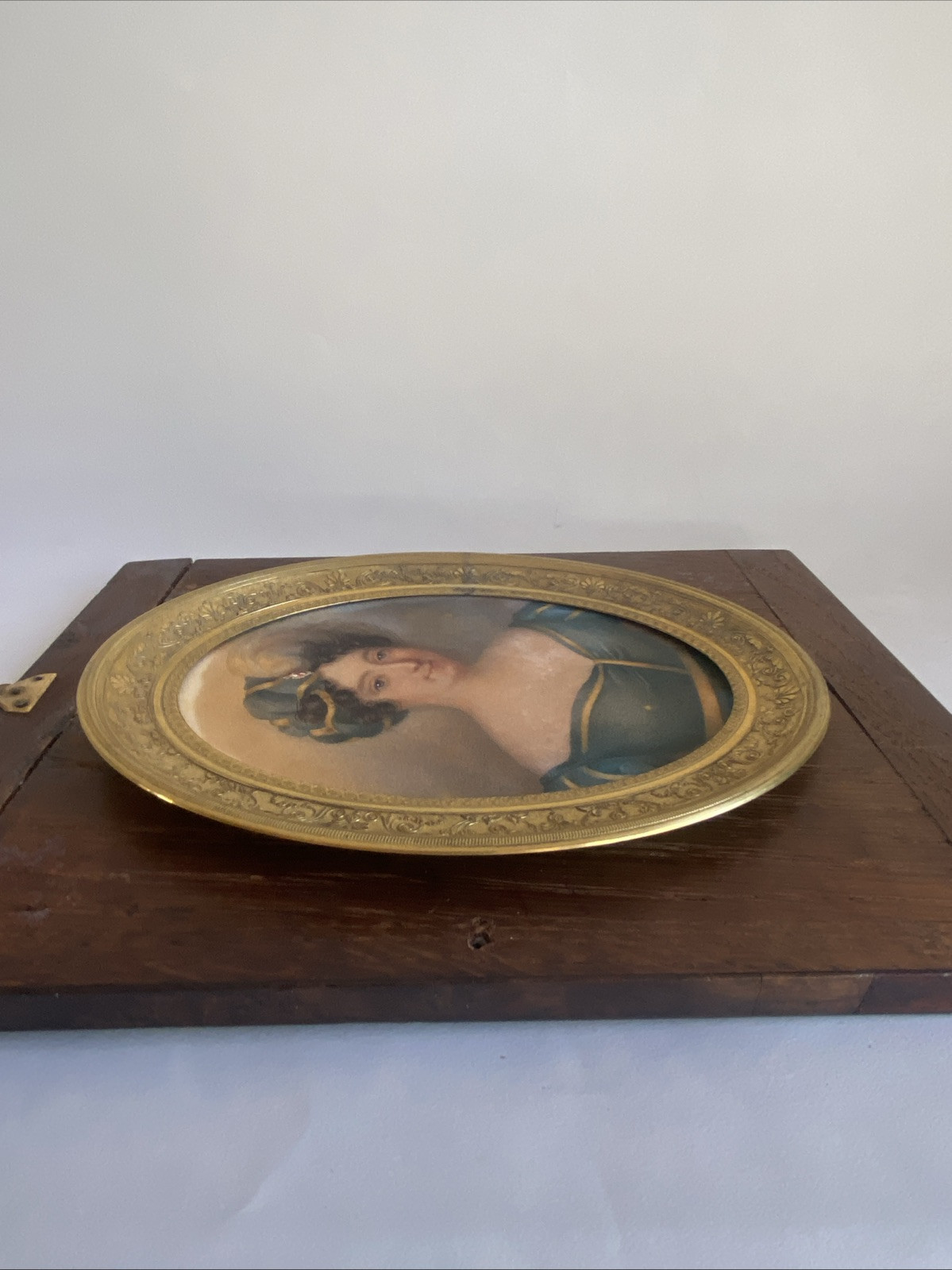 Russian Signed 19th Century Framed Oval Watercolor Portrait of a Woman, 1822