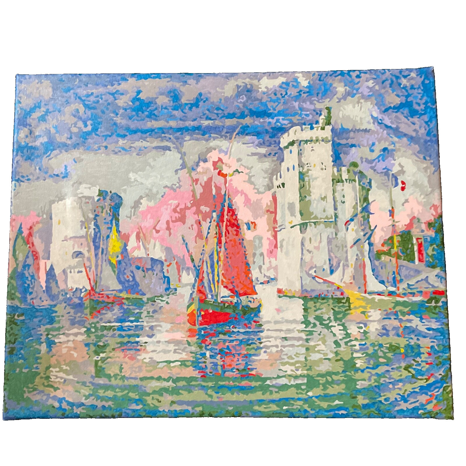 Colorful seascape hand painted PAINTING paint by numbers castles and sailboats