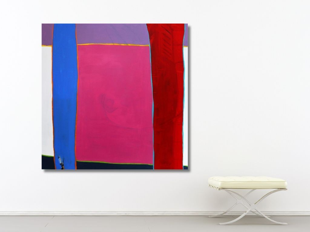 Large Minimal landscape abstract painting, canvas, signed by artist, 48 x 48 in