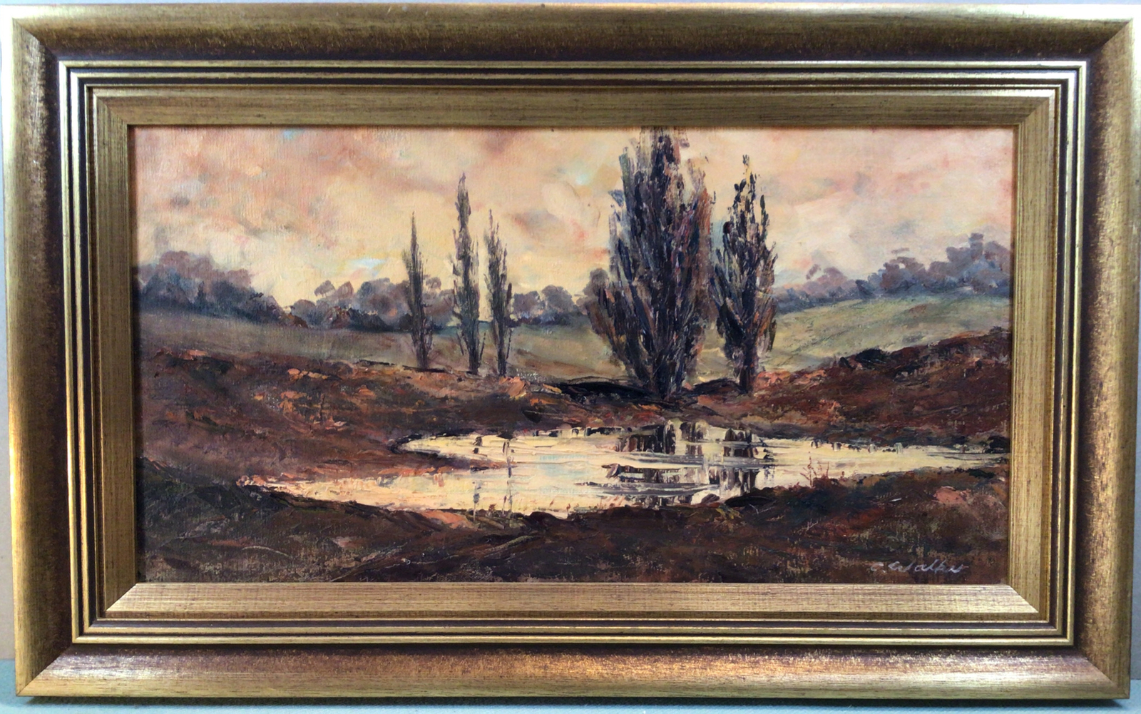 C Walker Watering Hole In Landscape Framed Oil Painting