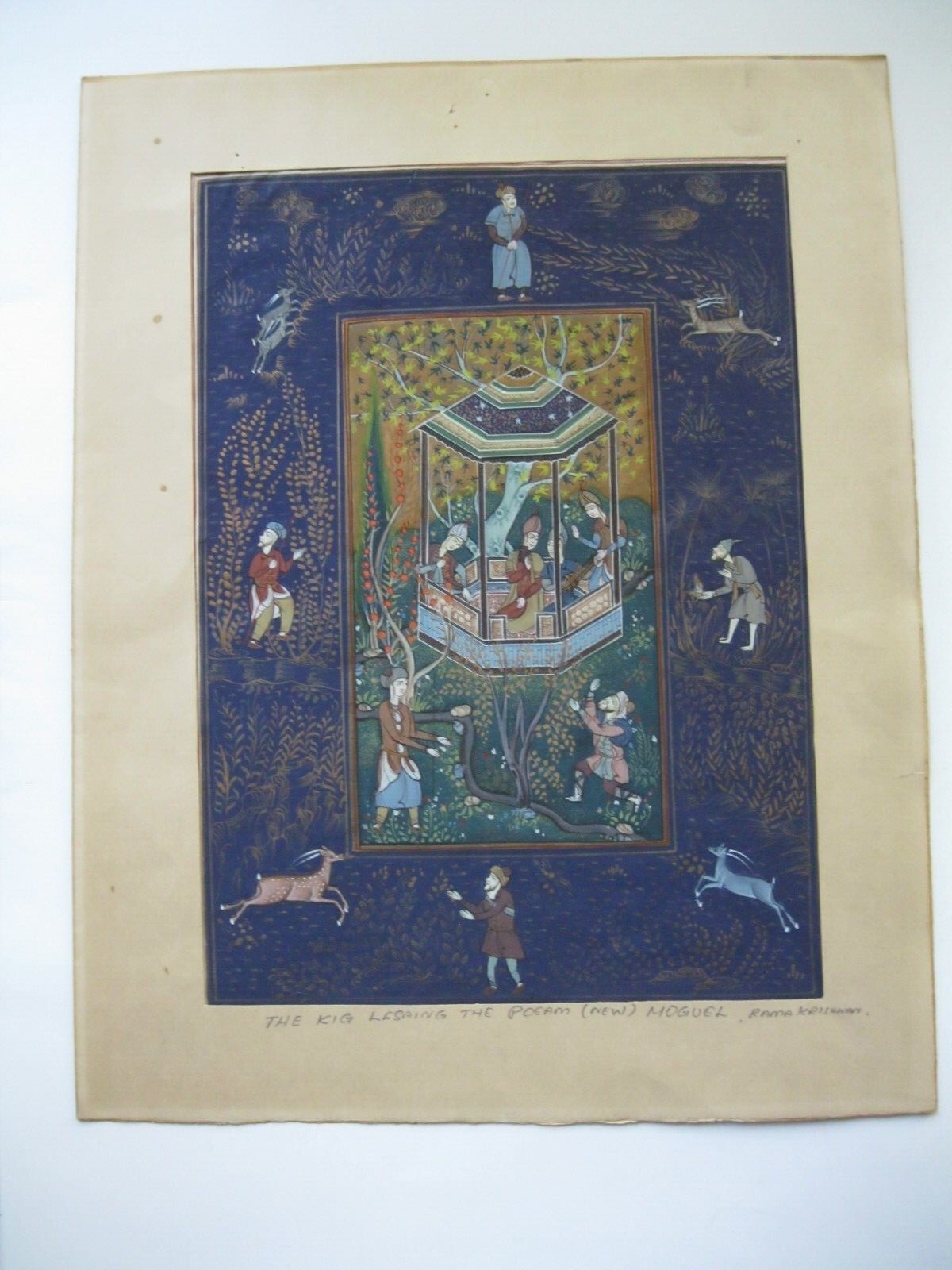 Vintage RAJASTHAN INDIA MOGUL MINIATURE SCENE on fine silk Rama Krishnan