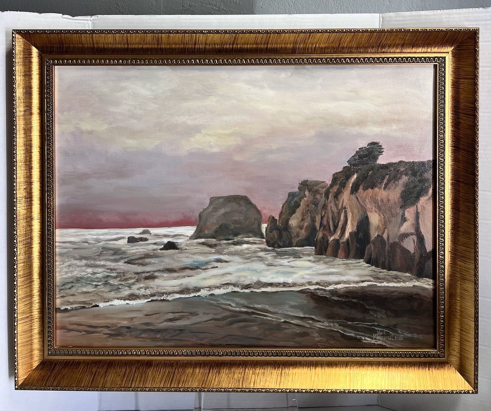 Mark Monsarrat Original Oil Painting “Mendocino Beach” 1995 18×24 Framed